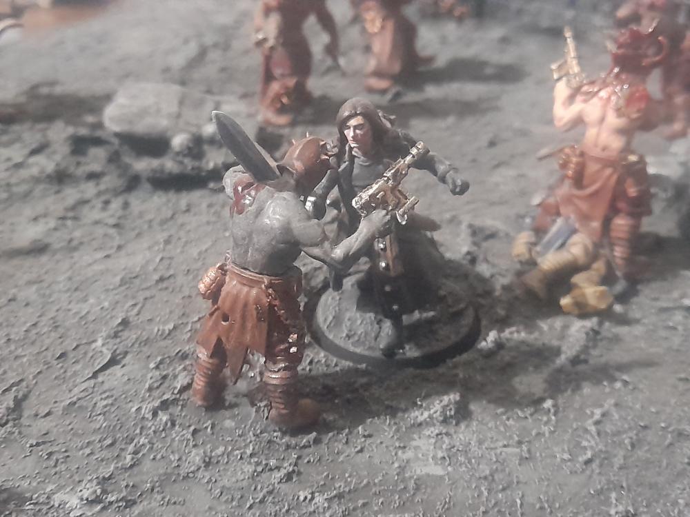 Adelana Helgen, Ambush, Attelus Kaltos, Badass, Bolter, Chaos, Cultists, Dark Heresy, Diorama, Inquisition, Power Sword, Secret War, Throne Agent, Throne Agents, Warhammer 40,000, Warhammer Fantasy