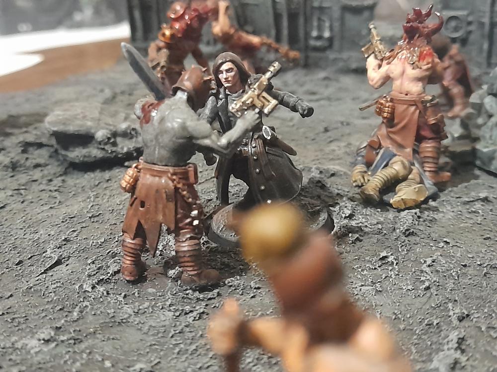 Ambush, Attelus Kaltos, Badass, Battle, Chaos, Chaos Cultists, Cultists, Diorama, Inquisition, Miniatures, Minis, Models, Original Characters, Power Sword, Secret War, The, Warhammer 40,000, Warhammer Fantasy