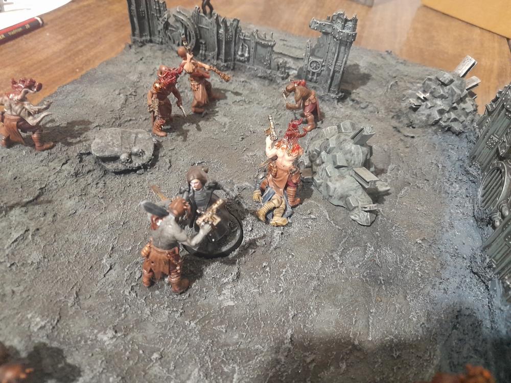 Ambush, Attelus Kaltos, Badass, Battle, Chaos, Chaos Cultists, Cultists, Diorama, Inquisition, Miniatures, Minis, Models, Original Characters, Power Sword, Secret War, The, Warhammer 40,000, Warhammer Fantasy