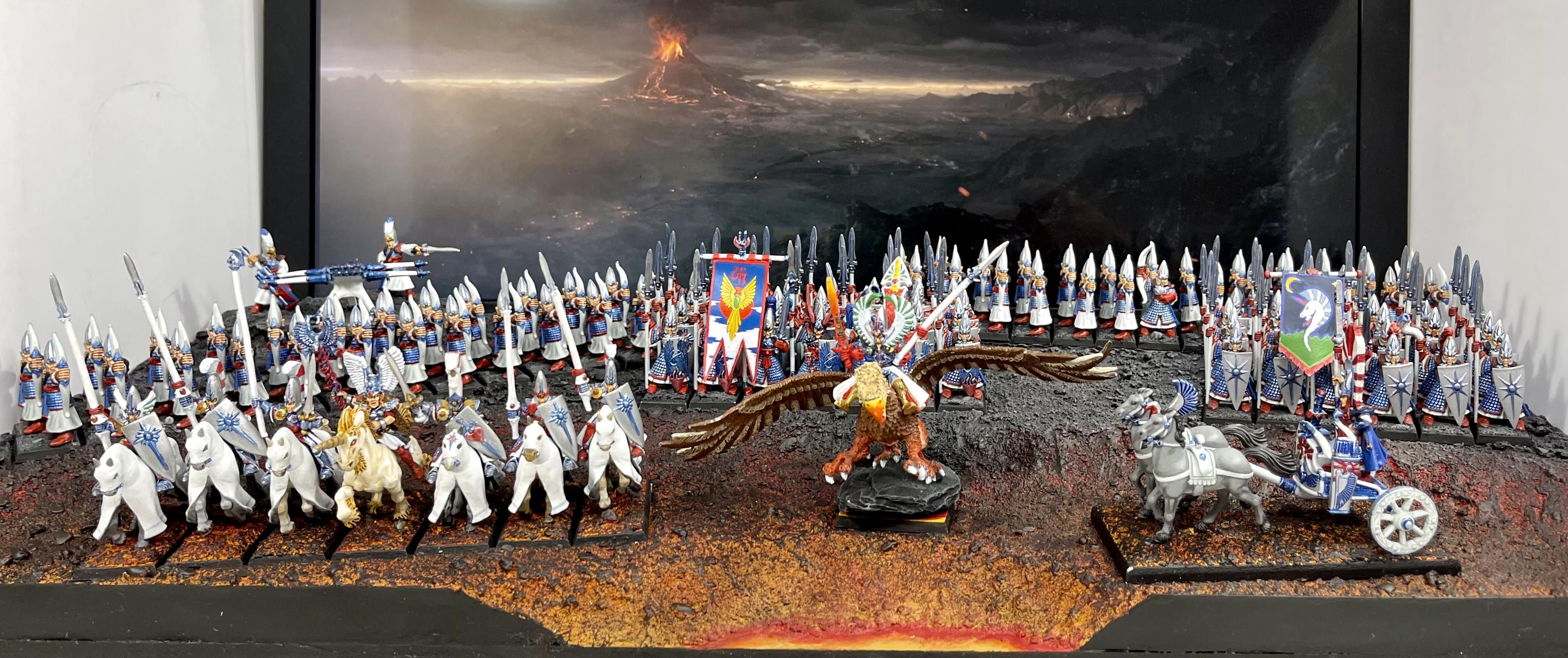4th Edition, Archers, Eltharion, Griffon, High Elves, Mage, Repeater Bolt Thrower, Silver Helms, Spearmen, Stormwing, Tiranoc Chariot, Unicorn, Warhammer Fantasy