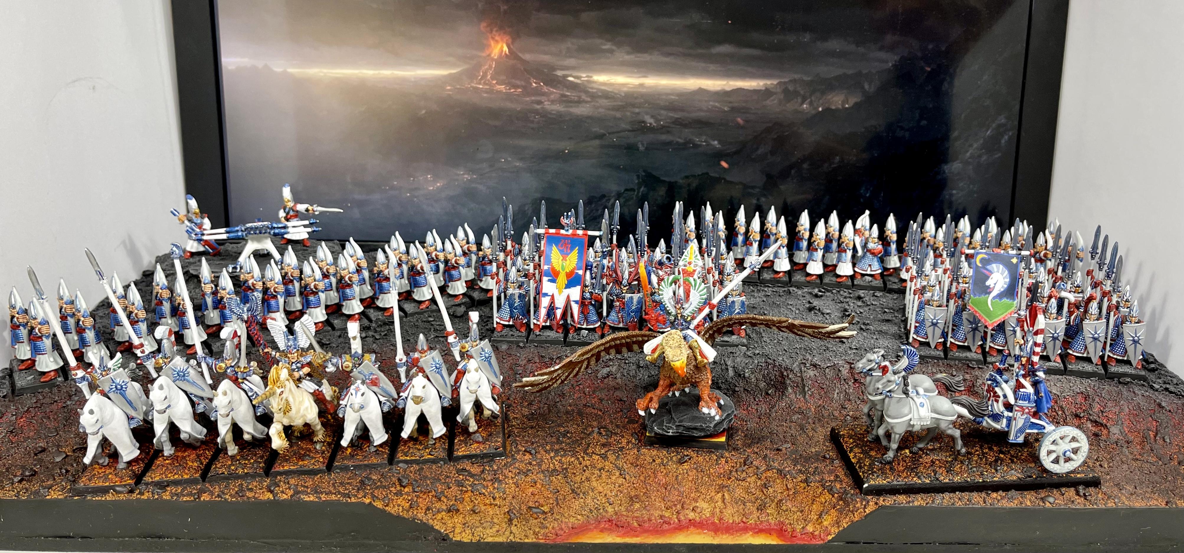4th Edition, Archers, Eltharion, Griffon, High Elves, Mage, Repeater Bolt Thrower, Silver Helms, Spearmen, Stormwing, Tiranoc Chariot, Unicorn, Warhammer Fantasy