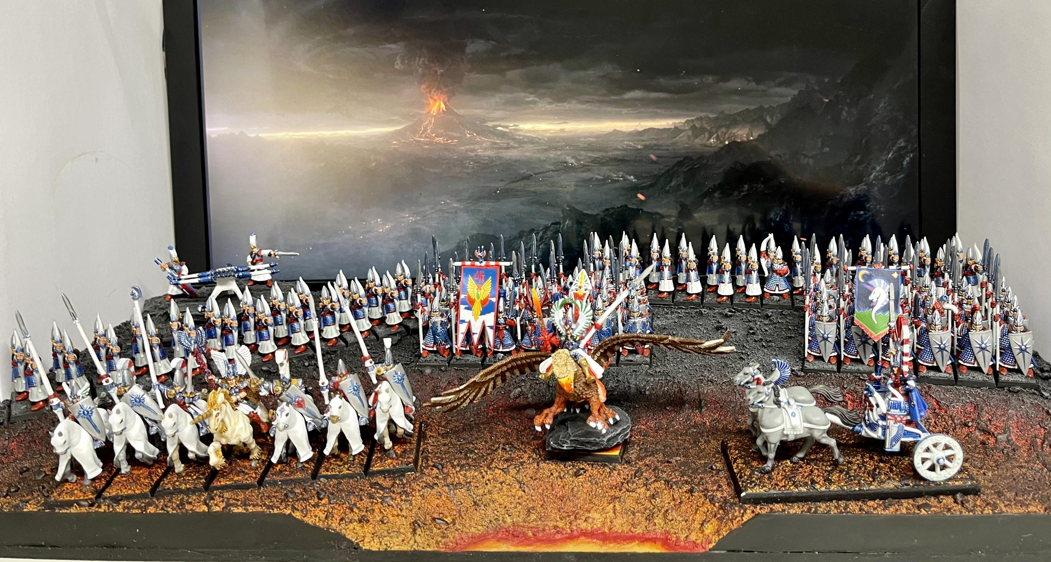 4th Edition, Archers, Eltharion, Griffon, High Elves, Mage, Repeater Bolt Thrower, Silver Helms, Spearmen, Stormwing, Tiranoc Chariot, Unicorn, Warhammer Fantasy