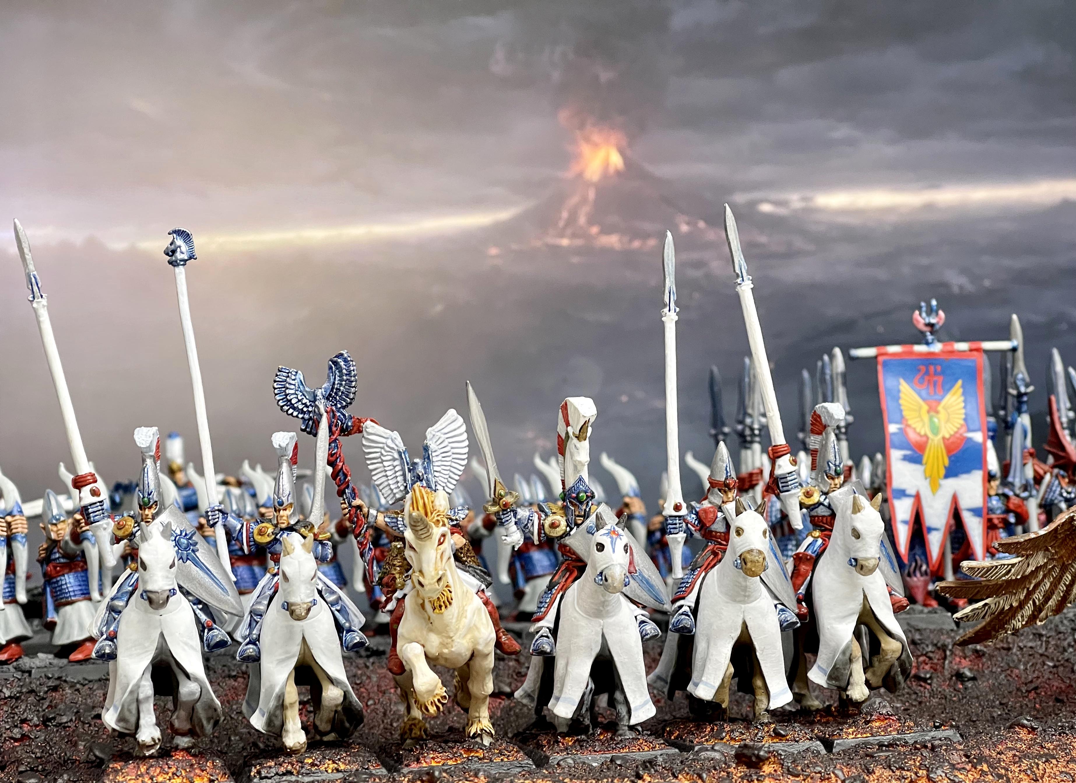 4th Edition, Champion, High Elves, Mage, Silver Helms, Standard Bearer, Unicorn, Warhammer Fantasy