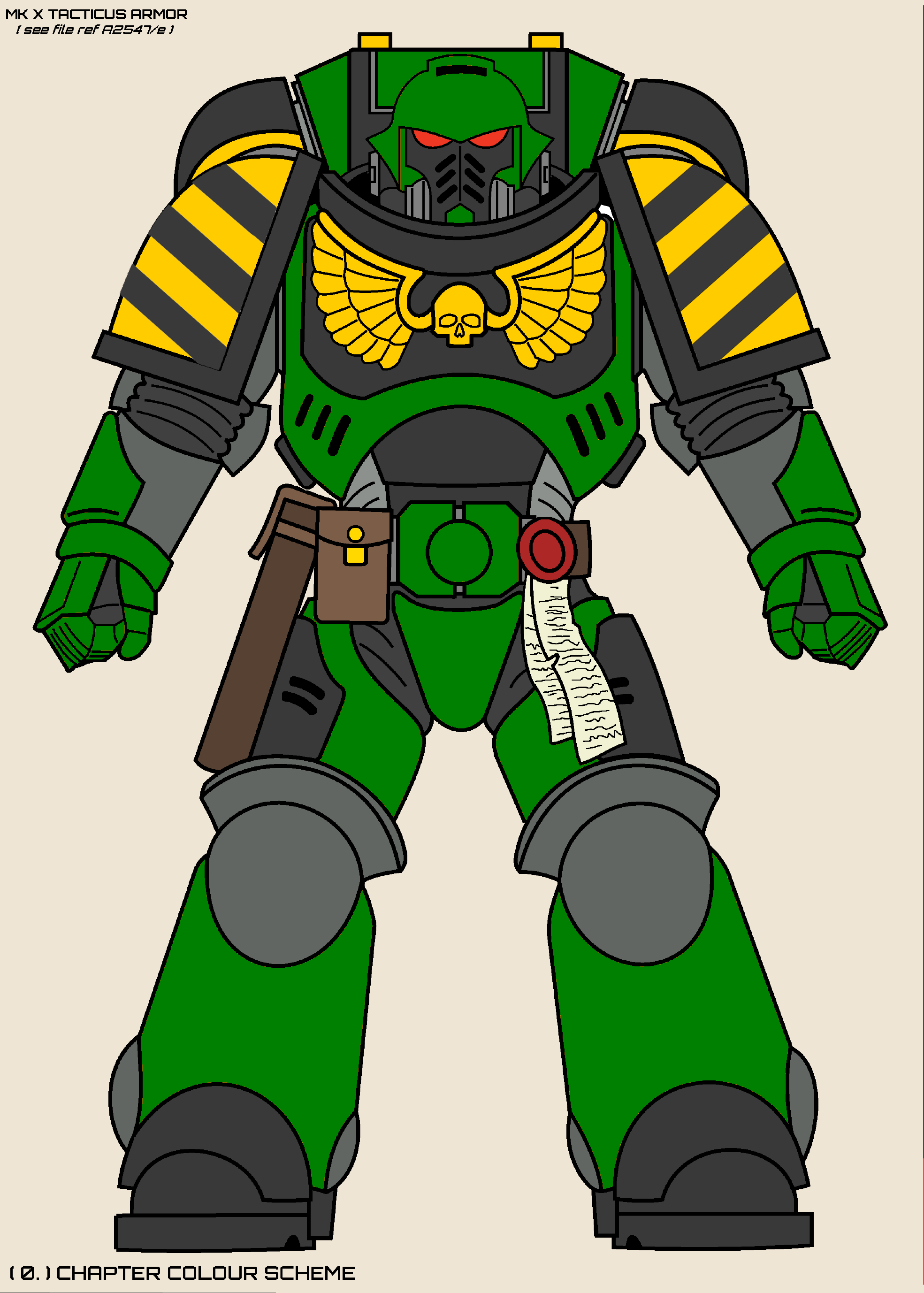 Warm green again with legs, torso and backpack