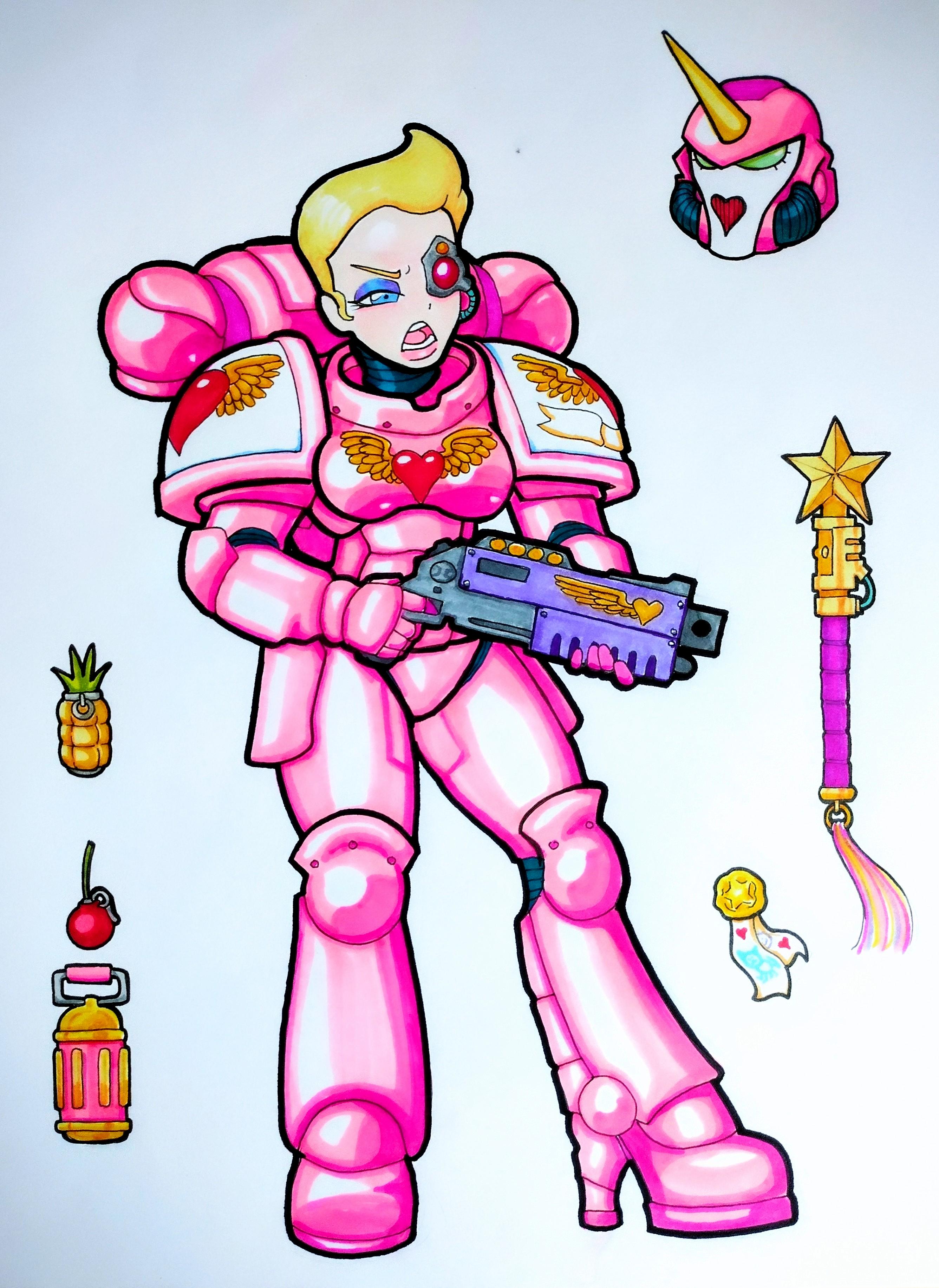 Cute, Drawing, Female, Humor, Space Marines, Warhammer 40,000