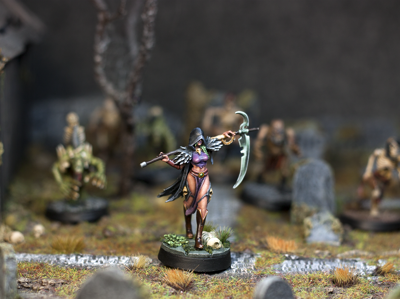 Female, Galaad Miniatures, Girl, Graveyard, Necromancer, Pinup, Reaper, Scythe, Warhammer Fantasy