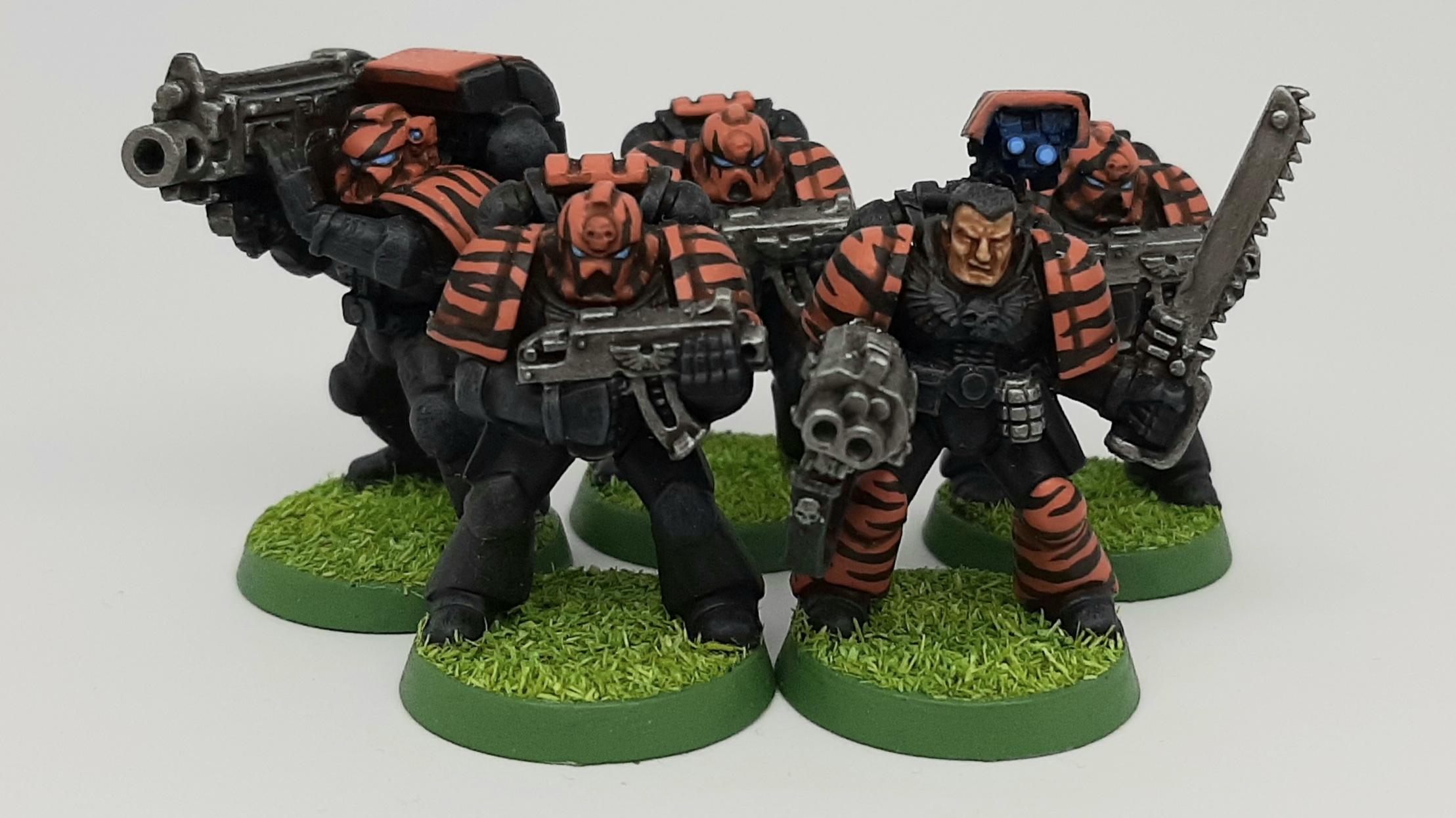 Astartes, Bolter, Boltgun, Camouflage, Claw, Combat, Conversion, Devastator, Fang, Fighting, Forest, Green, India, Jungle, Orange, Paw, Saber, Space, Space Marines, Squad, Stripes, Tigers, Tooth, Veda, Vedic