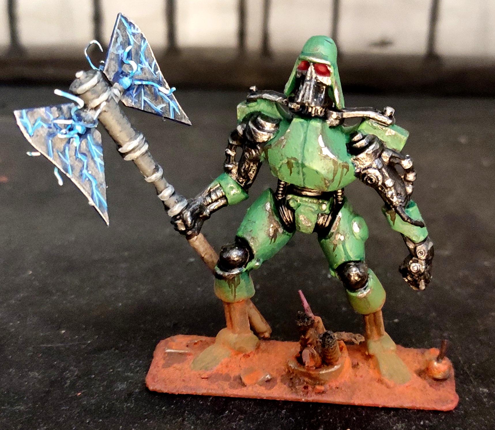 Android, Battle Damage, Conversion, Cyber Skeleton, Fantasy Battles, From Russia, Halberd, Infantry, Lightning, Mud, Power Weapon, Robot, Rust, Scratch Build, Squad, Technolog, Tehnolog