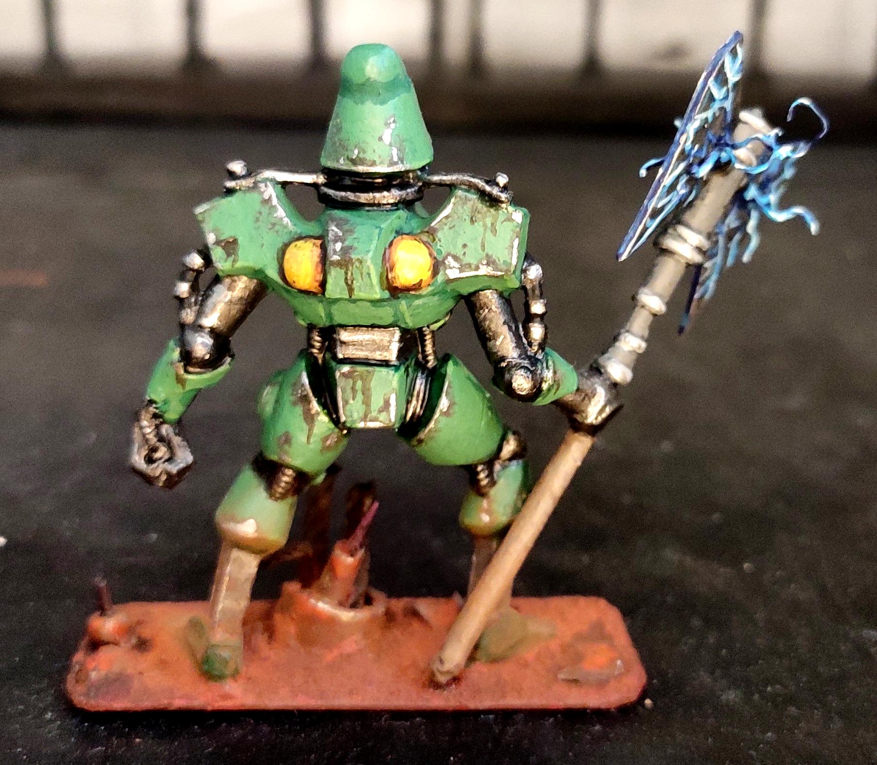 Android, Battle Damage, Conversion, Cyber Skeleton, Fantasy Battles, From Russia, Halberd, Infantry, Lightning, Mud, Power Weapon, Robot, Rust, Scratch Build, Squad, Technolog, Tehnolog
