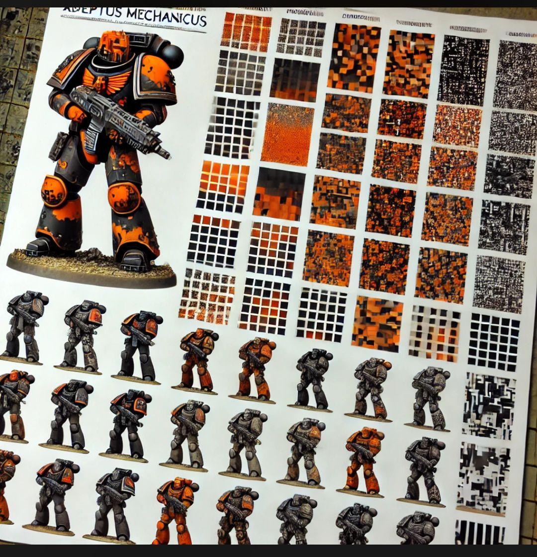 Going with an orange and black digital camouflage for the Skitarii Rangers 