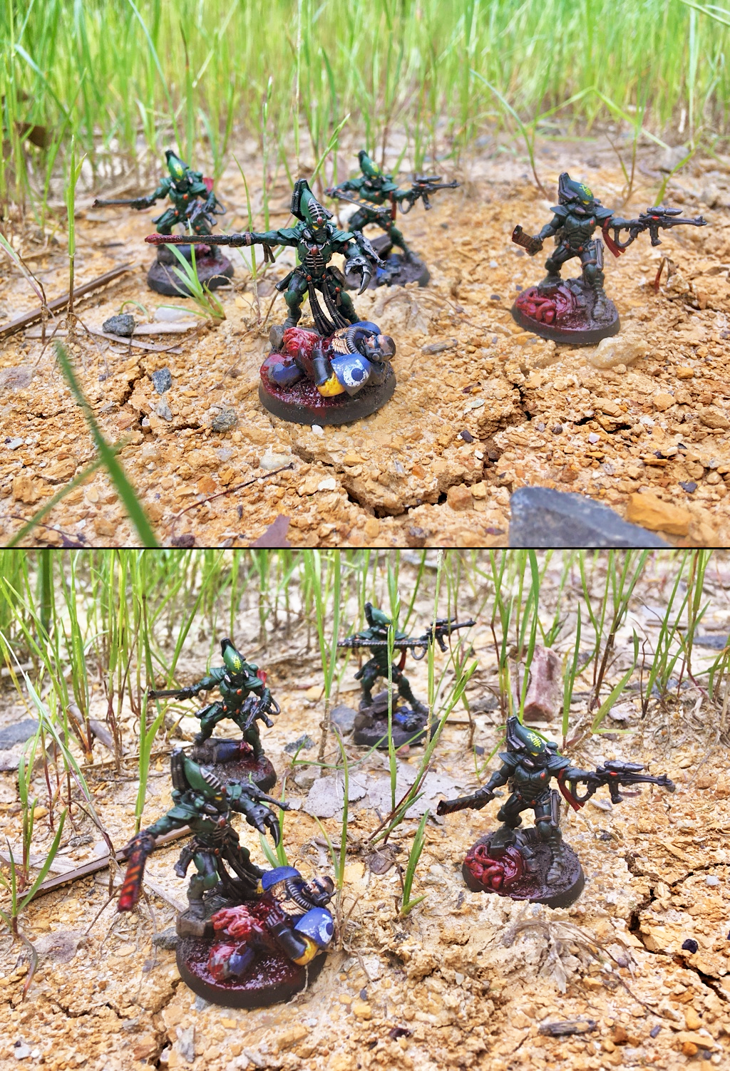 Aeldari, Aspect Warrior, Blood, Chainsword, Eldar, Gore, Outdoors, Scorpions, Scouts, Space Marine Abuse, Striking Scorpions, Ultramarines, Warhammer 40,000