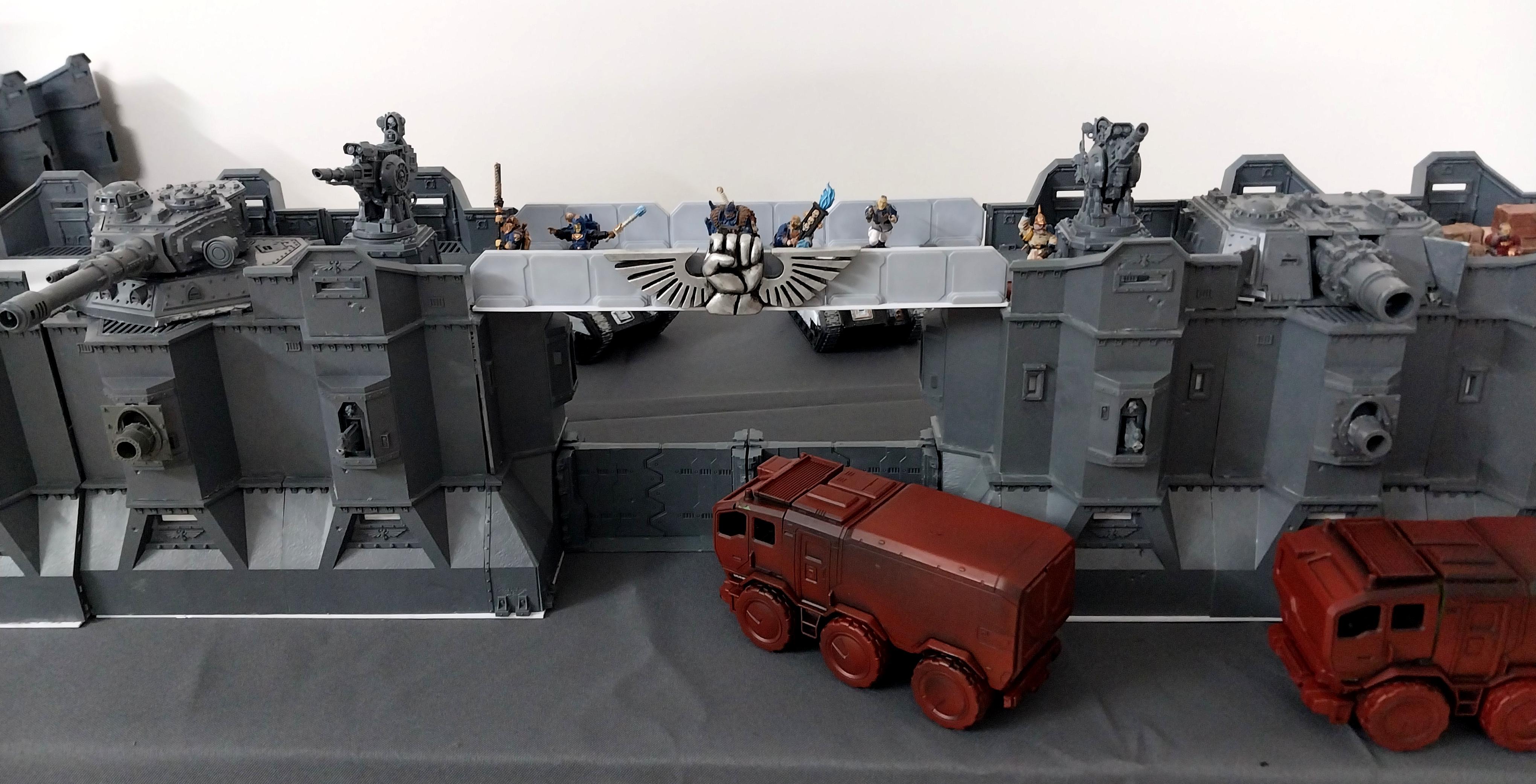 Adeptus Arbites, City Wall, Fortification, Gate, Gateway, Imperial Bastion, Lightyear, Out Of Production, Terrain, Thin Blue Line, Truck, Wall