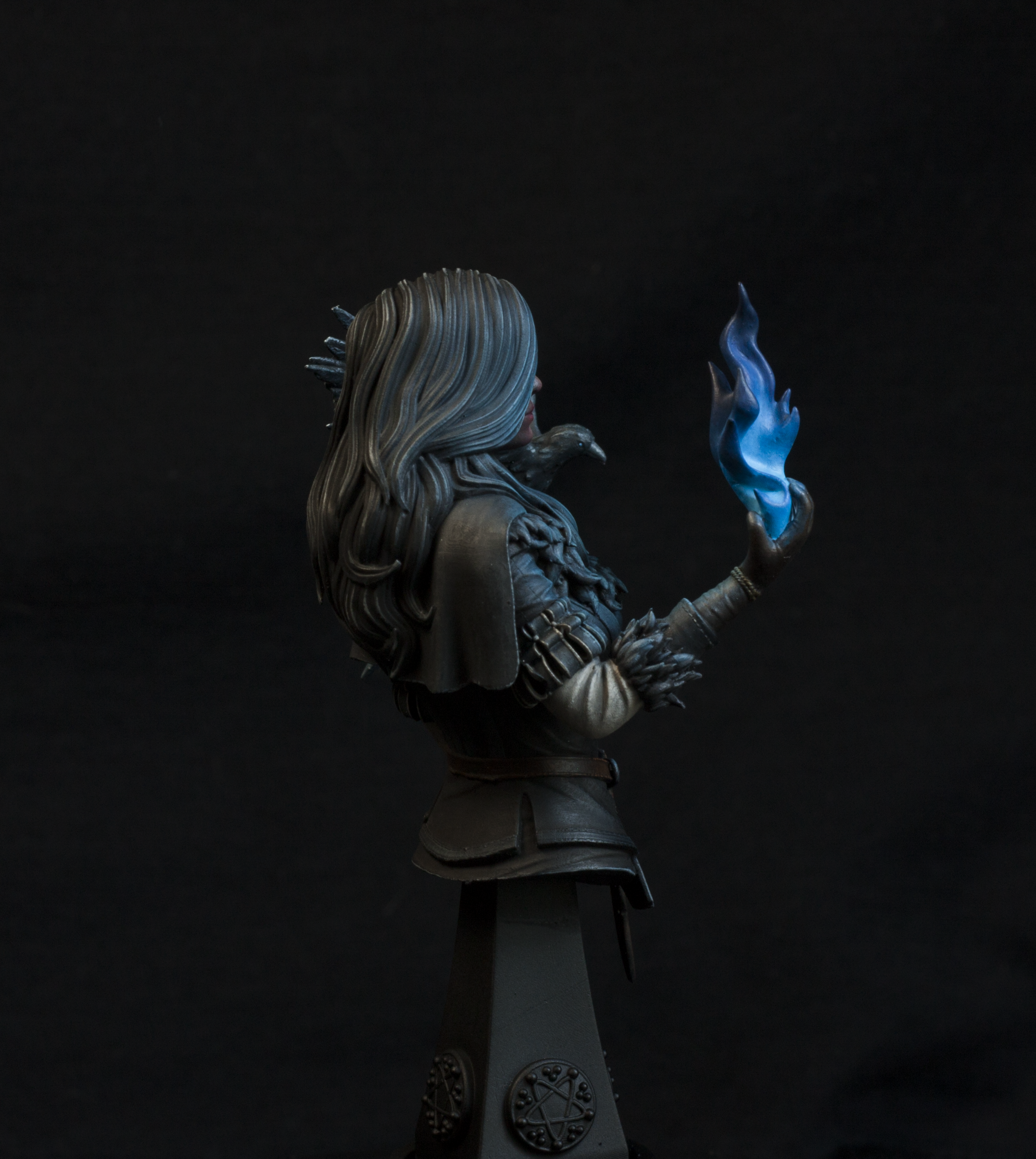 Black, Bust, Flames, Mage, Object Source Lighting, Raven, Sorcerer, Witcher, Woman, Yennefer