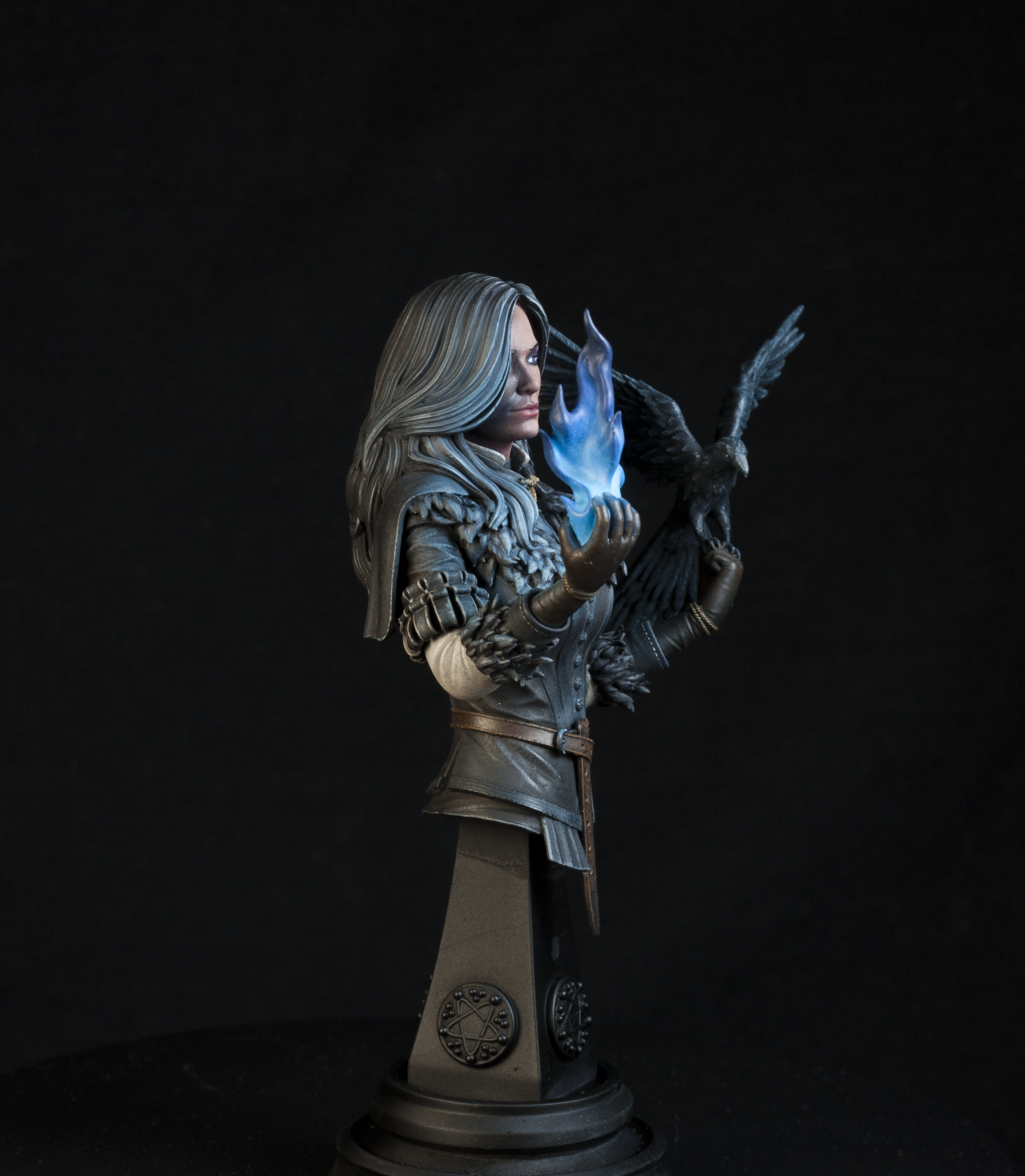 Black, Bust, Flames, Mage, Object Source Lighting, Raven, Sorcerer, Witcher, Woman, Yennefer