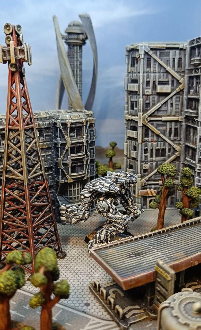 2500kgm3, Battlemech, Battletech, Black, Camouflage, City, Citytech, Crab, Dazzle, Diorama, King, King Crab, Mech, Mechwarrior, Terrain, White