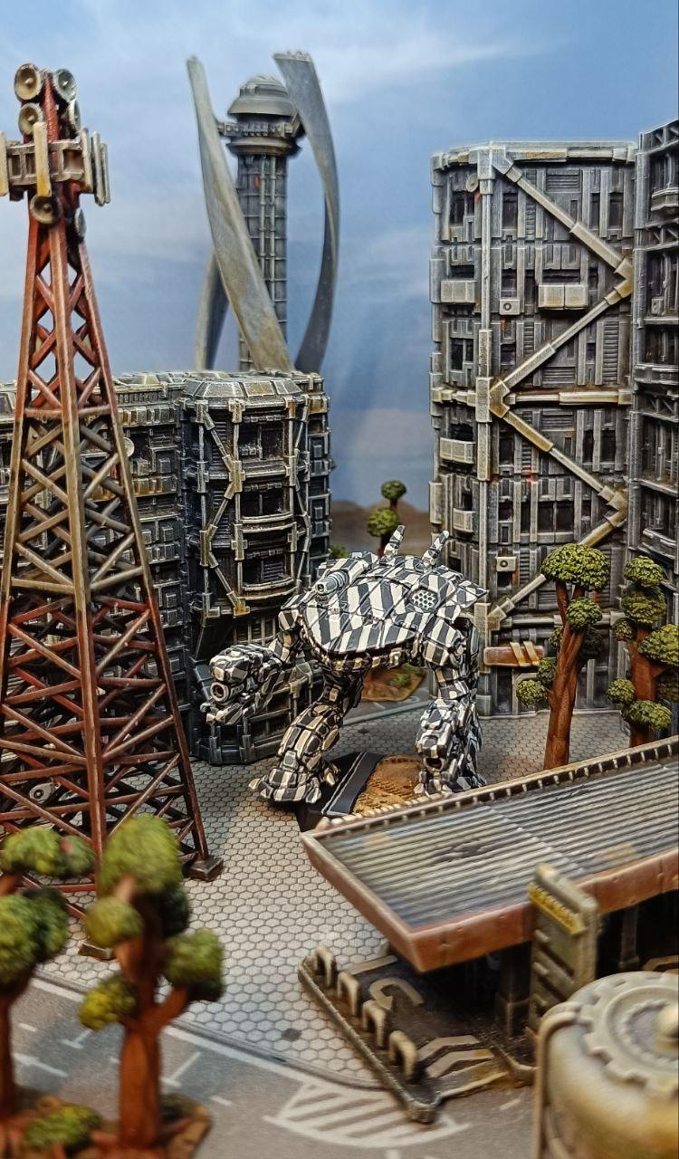2500kgm3, Battlemech, Battletech, Black, Camouflage, City, Citytech, Crab, Dazzle, Diorama, King, King Crab, Mech, Mechwarrior, Terrain, White