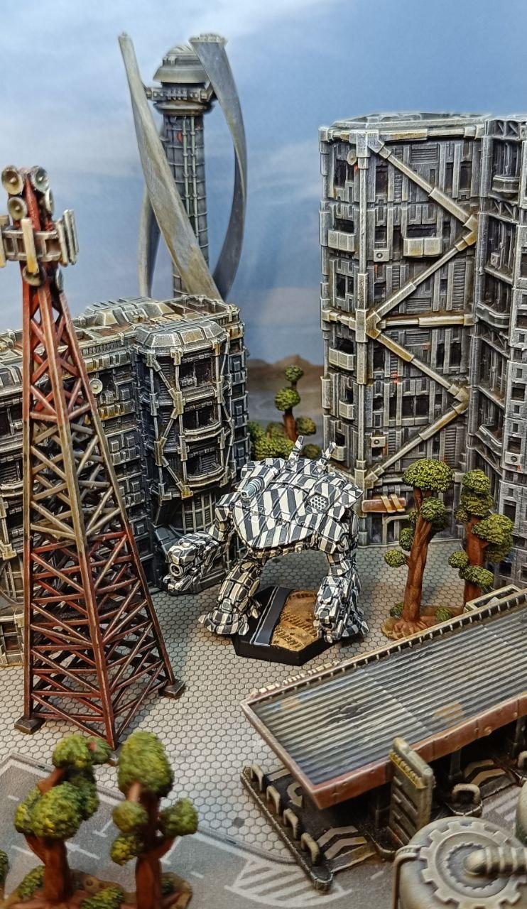 2500kgm3, Battlemech, Battletech, Black, Camouflage, City, Citytech, Crab, Dazzle, Diorama, King, King Crab, Mech, Mechwarrior, Terrain, White