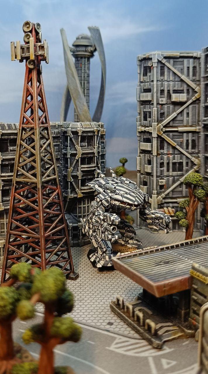 2500kgm3, Battlemech, Battletech, Black, Camouflage, City, Citytech, Crab, Dazzle, Diorama, King, King Crab, Mech, Mechwarrior, Terrain, White