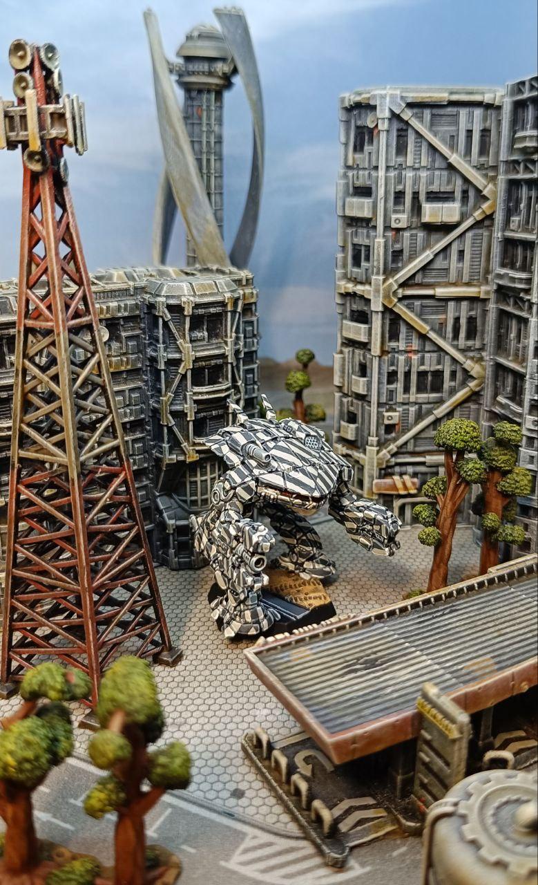 2500kgm3, Battlemech, Battletech, Black, Camouflage, City, Citytech, Crab, Dazzle, Diorama, King, King Crab, Mech, Mechwarrior, Terrain, White