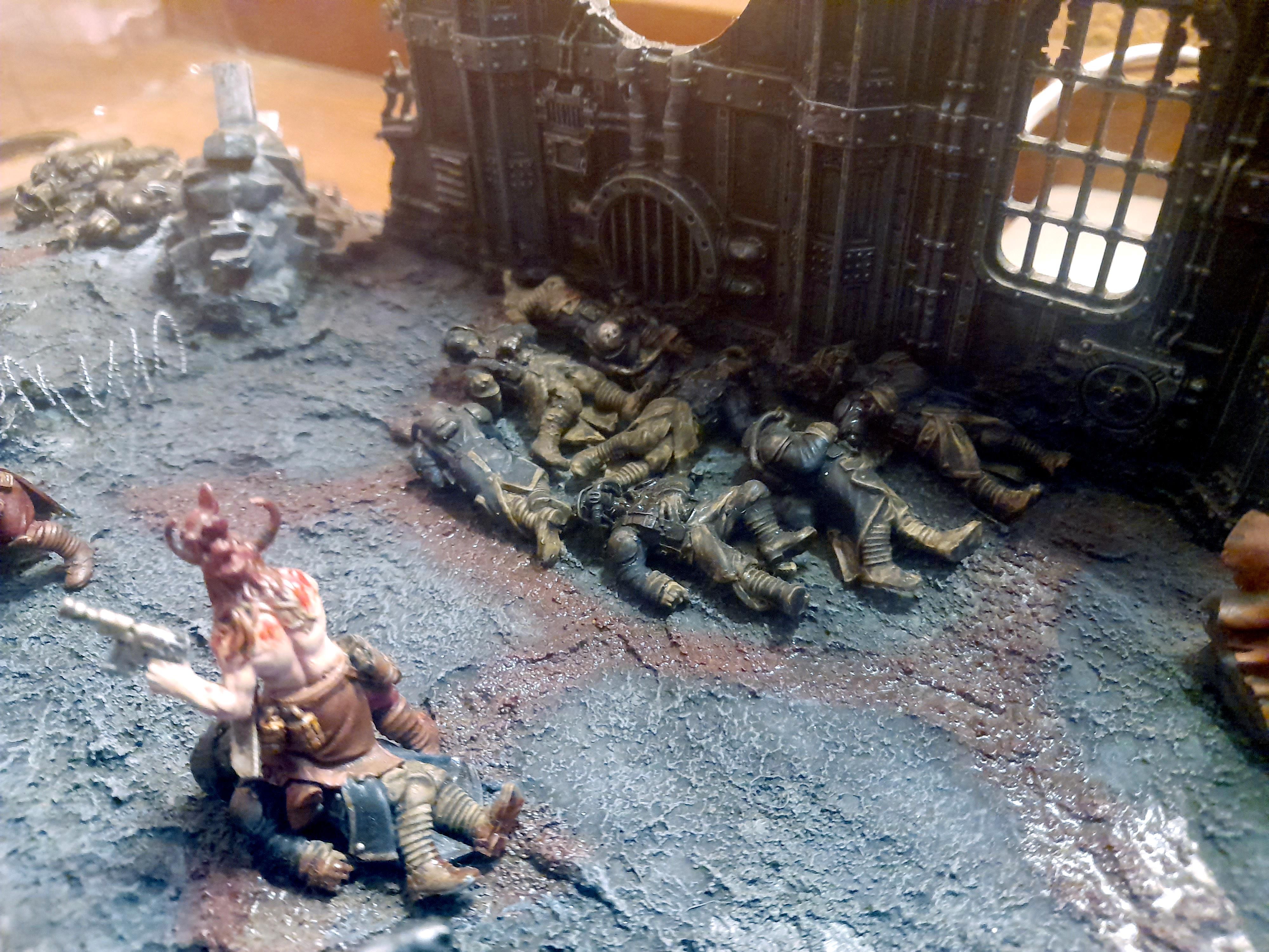 Action, Adelana Helgen, Attack, Attelus Kaltos, Battlezone, Chaos, Cultists, Dark Heresy, Death Korps of Krieg, Diorama, Grimdark, Inquisition, Ordo Hereticus, Secret War, Skirmish, War, Warhammer 40,000, Warzone