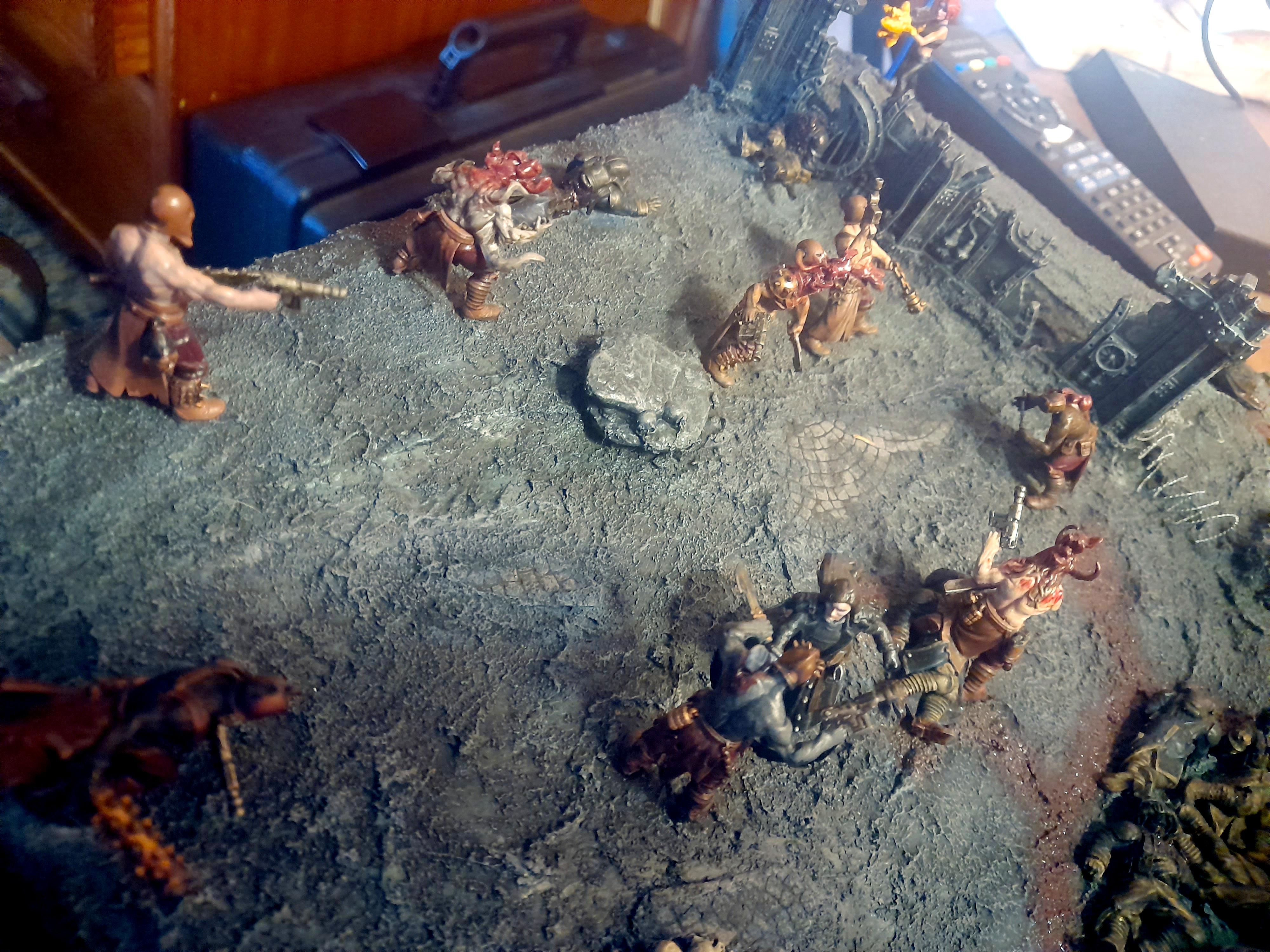 Action, Adelana Helgen, Attack, Attelus Kaltos, Battlezone, Chaos, Cultists, Dark Heresy, Death Korps of Krieg, Diorama, Grimdark, Inquisition, Ordo Hereticus, Secret War, Skirmish, War, Warhammer 40,000, Warzone