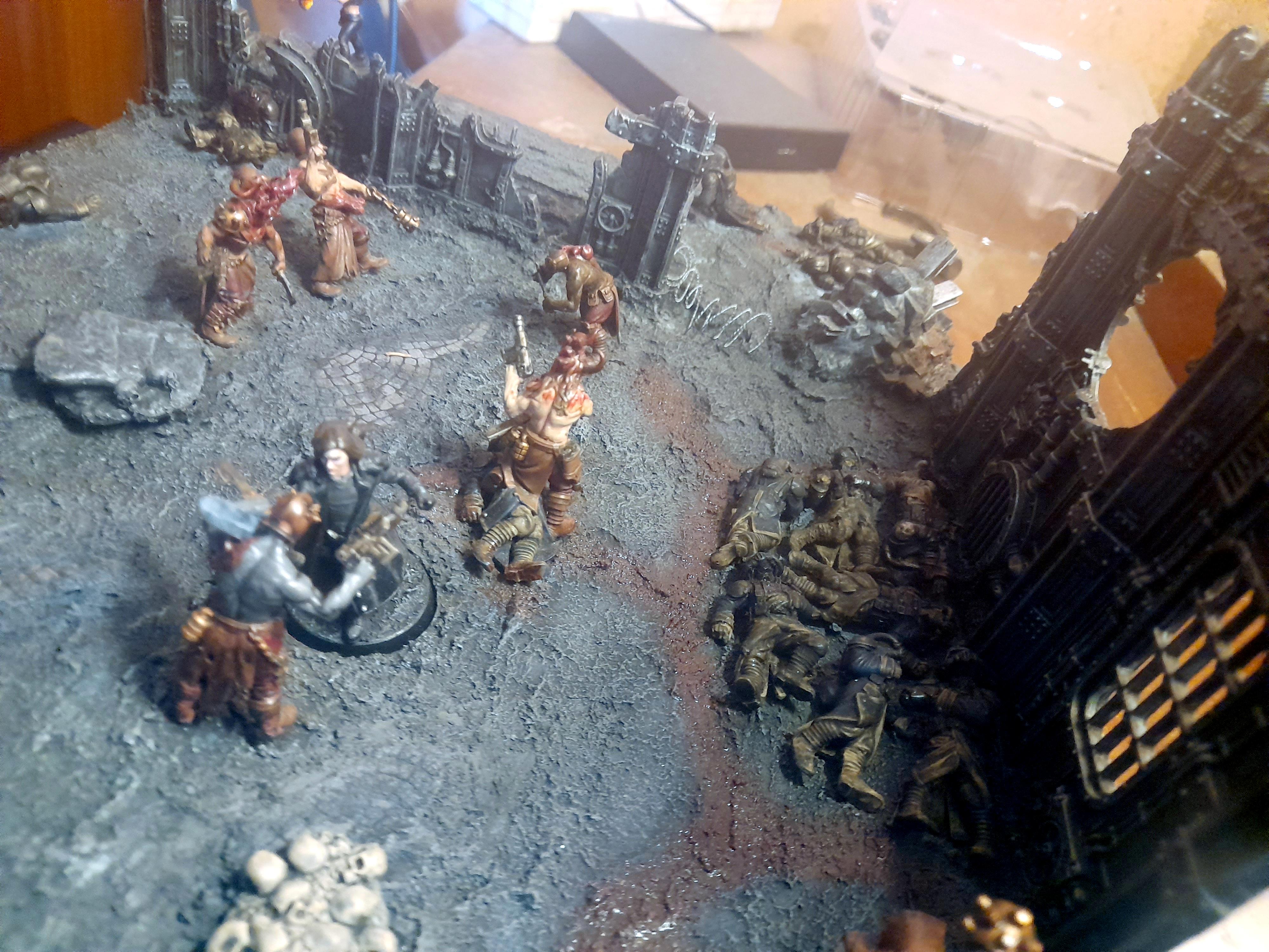 Action, Adelana Helgen, Attack, Attelus Kaltos, Battlezone, Chaos, Cultists, Dark Heresy, Death Korps of Krieg, Diorama, Grimdark, Inquisition, Ordo Hereticus, Secret War, Skirmish, War, Warhammer 40,000, Warzone