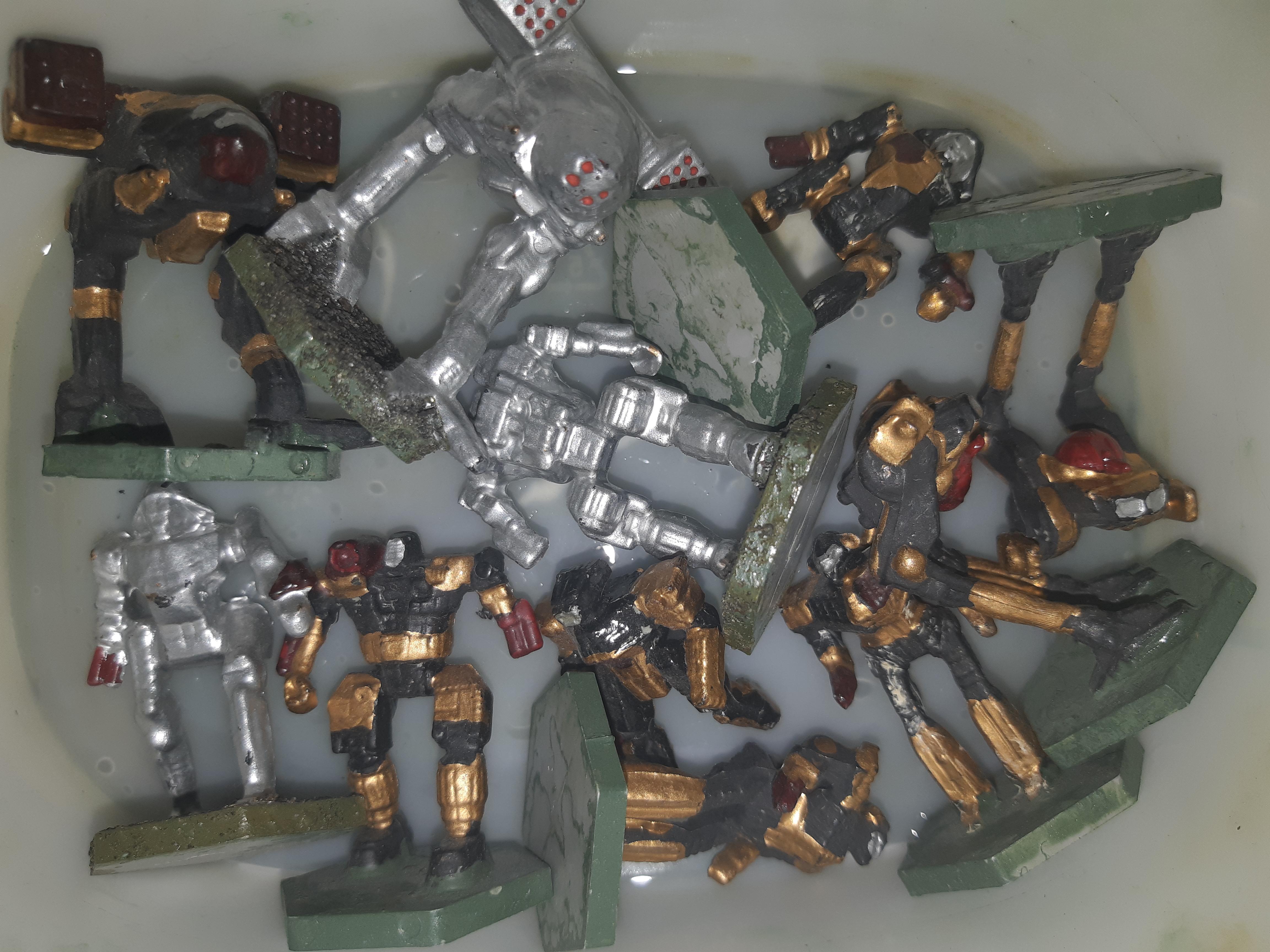 PlasTech miniatures prior to stripping with Easy-Off Oven Cleaner