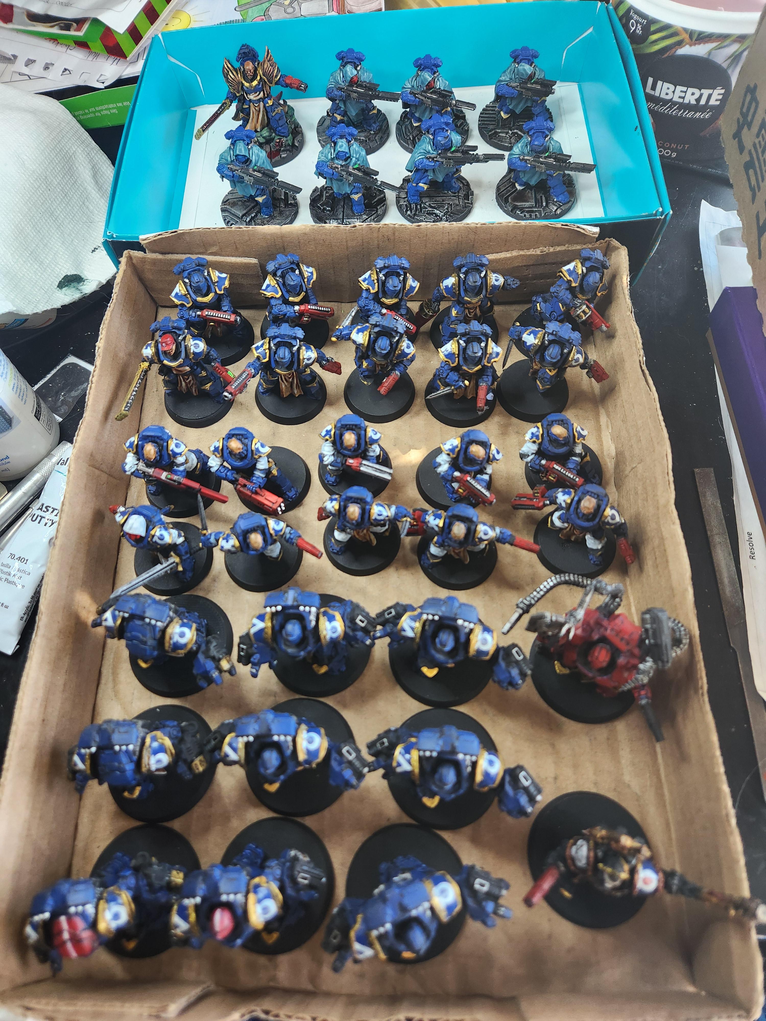 Ultramarines army, fully painted awaiting basing