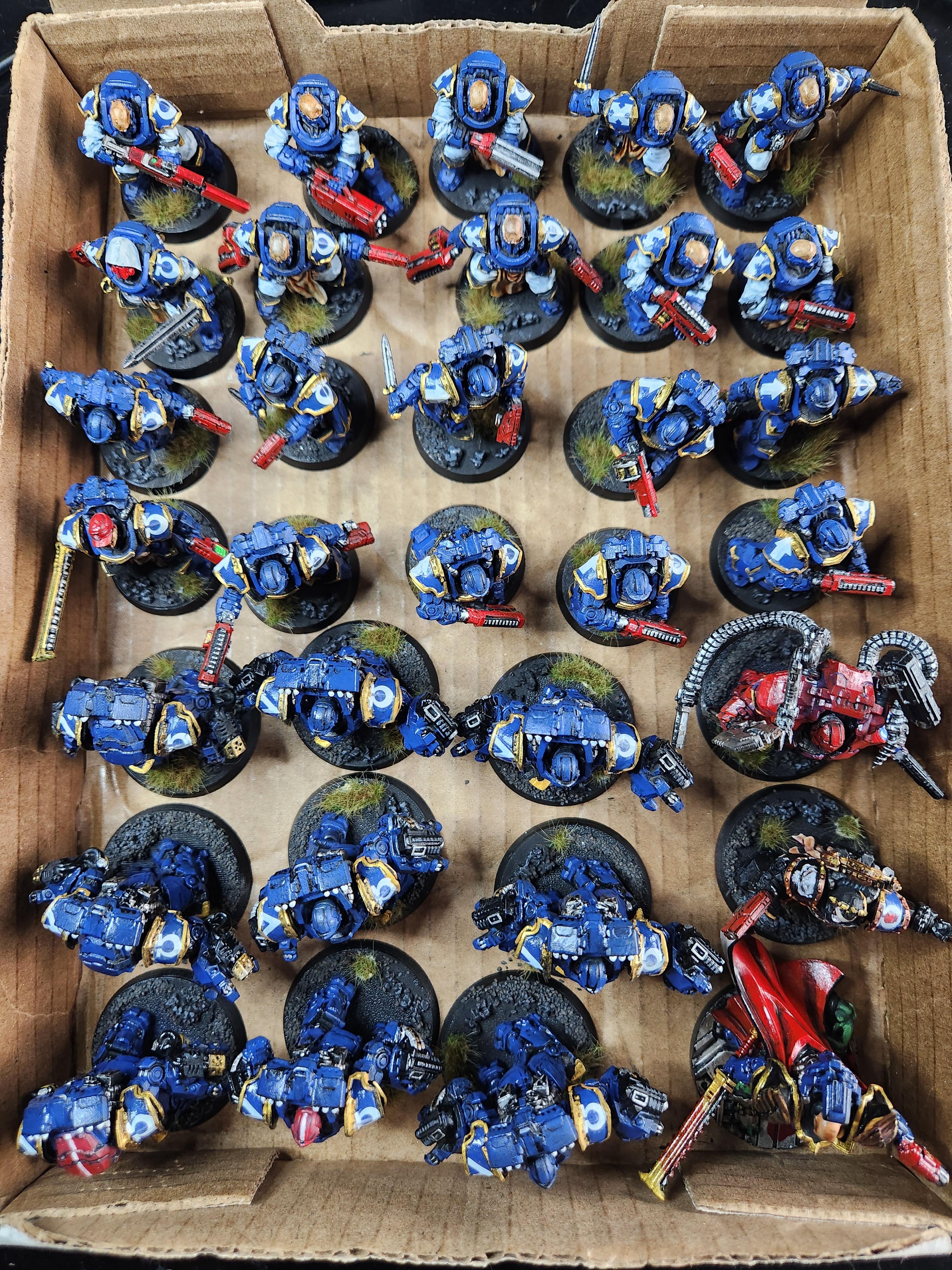 Ultramarines army with finished bases which are highlighted