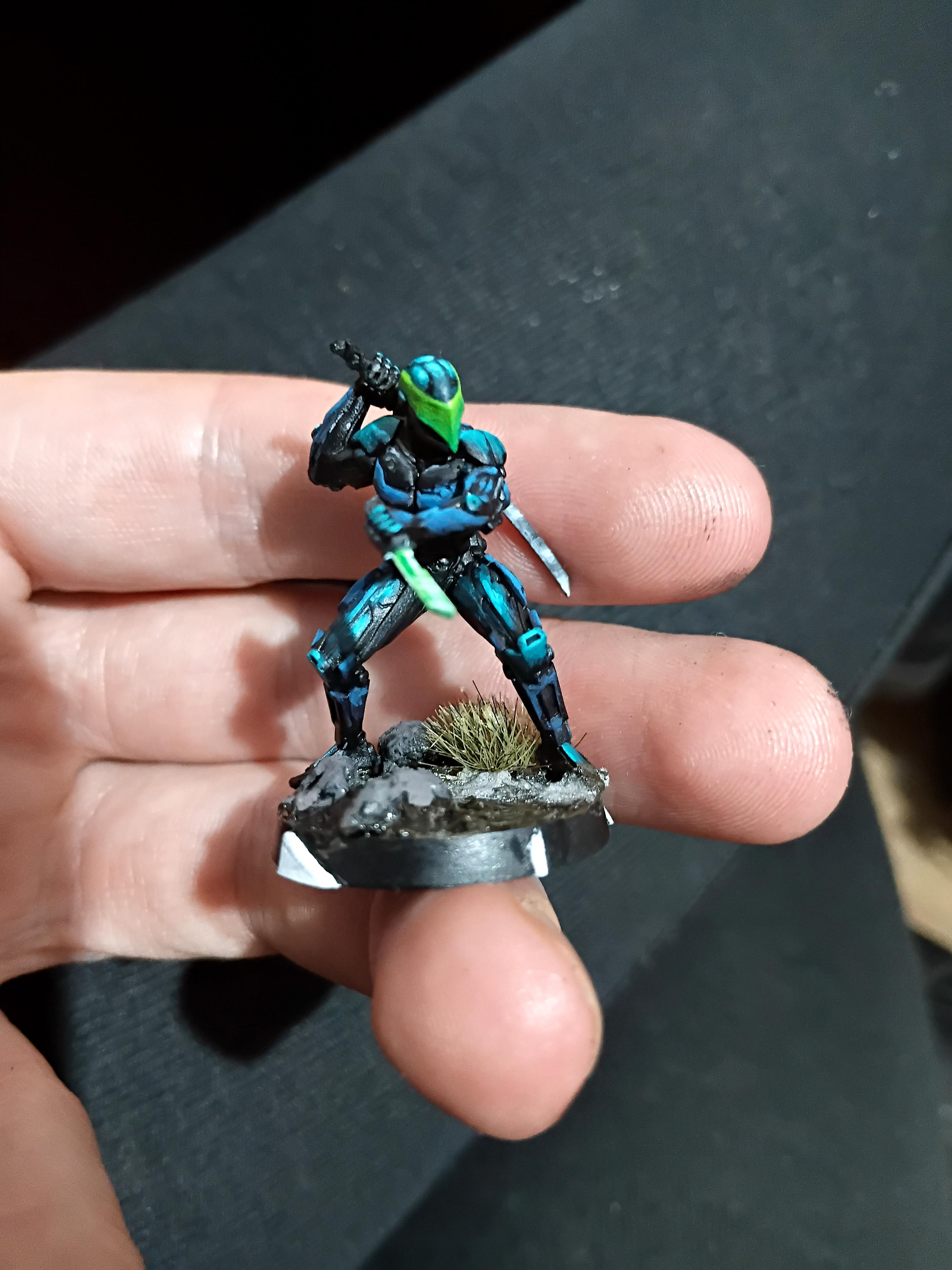 Assassin, Azakir, Badass, Cyberpunk, Dual Wielding, Infiltration Suit, Killer, Mini, Miniature, Novel, Oc, Sci Fi, Science Fiction, Stealth Suit, Swordsman