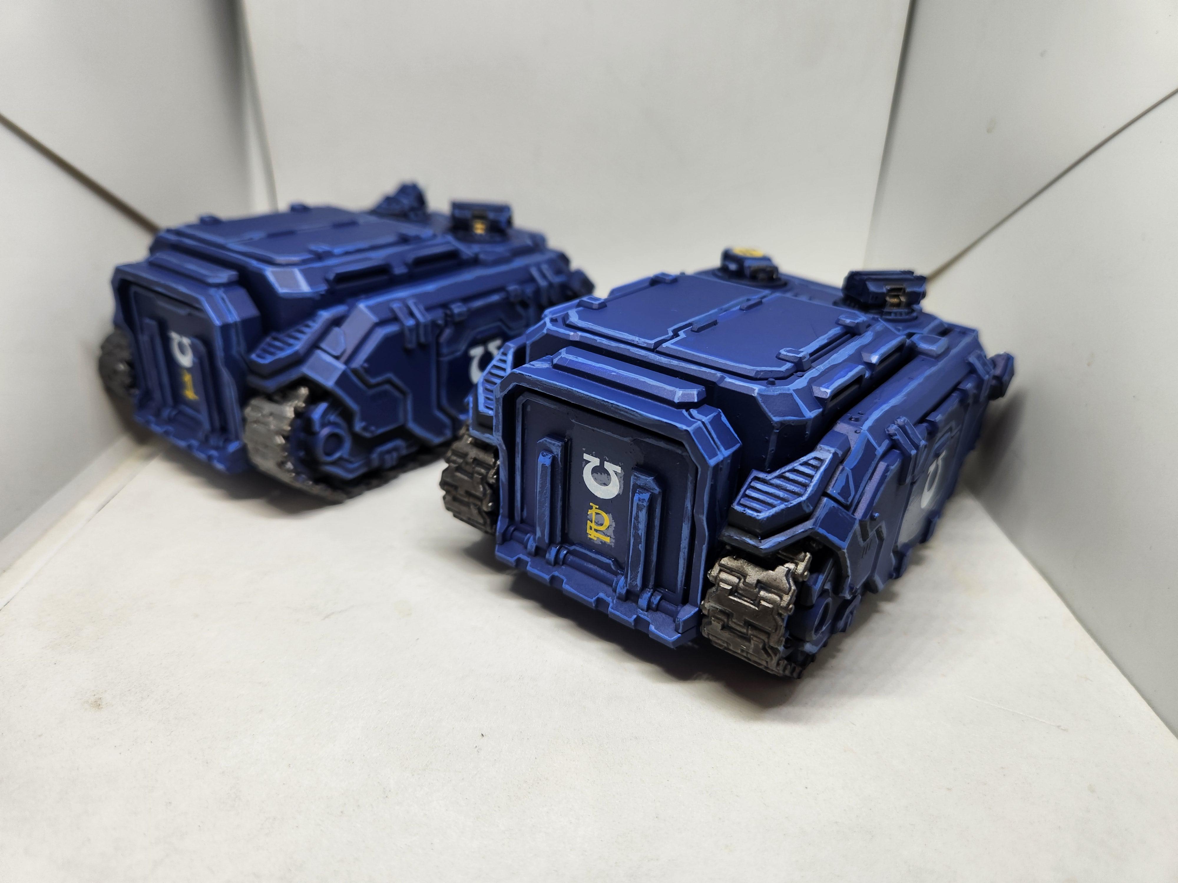 Rear of 2 Ultramarines APCs
