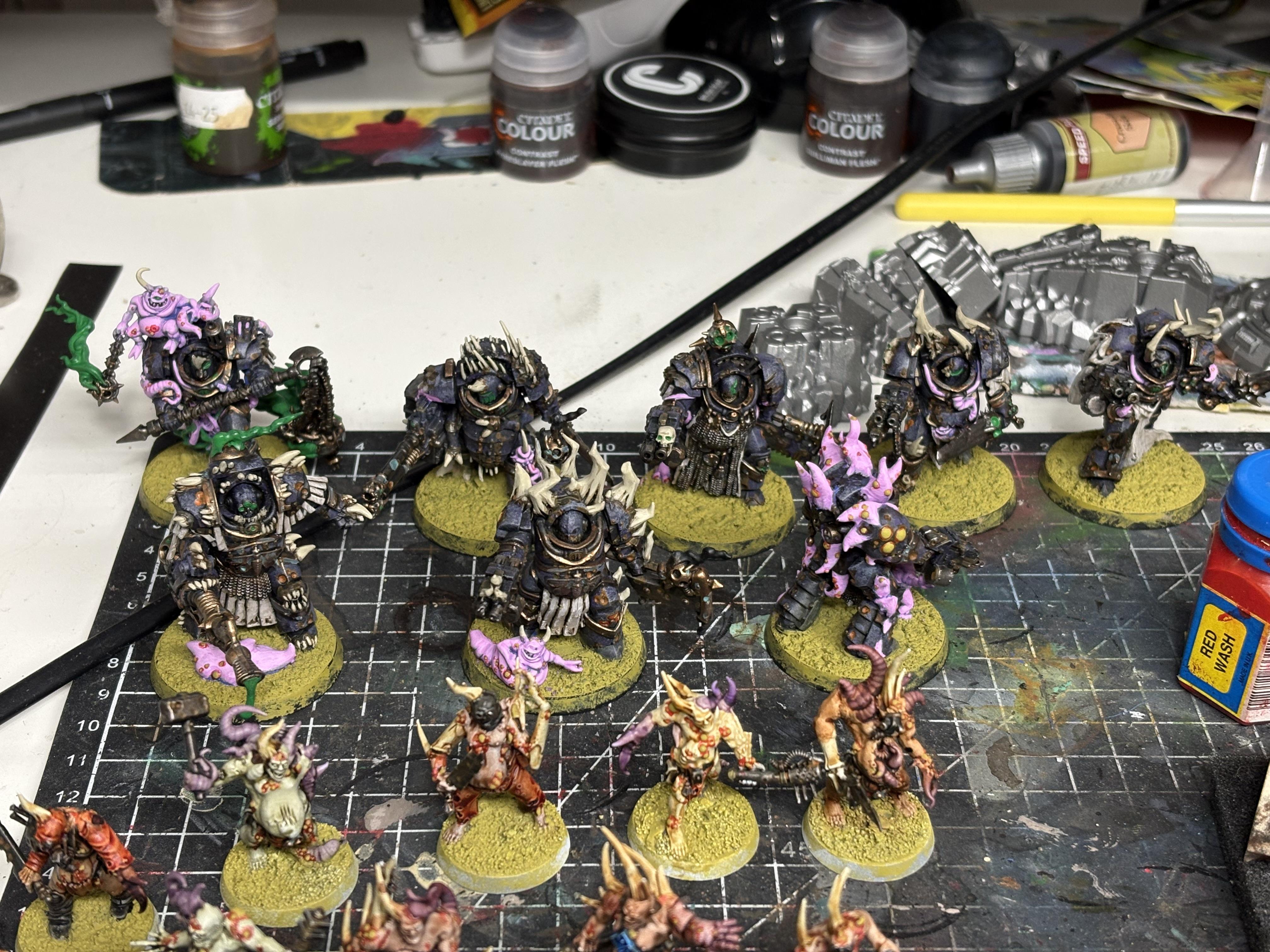 Blightlord Terminators, Blightlords, Chaos Space Marines, Death Guard, Plague Marines, Poxwalkers, Space Marines, Terminator Armor, Warhammer 40,000, Work In Progress