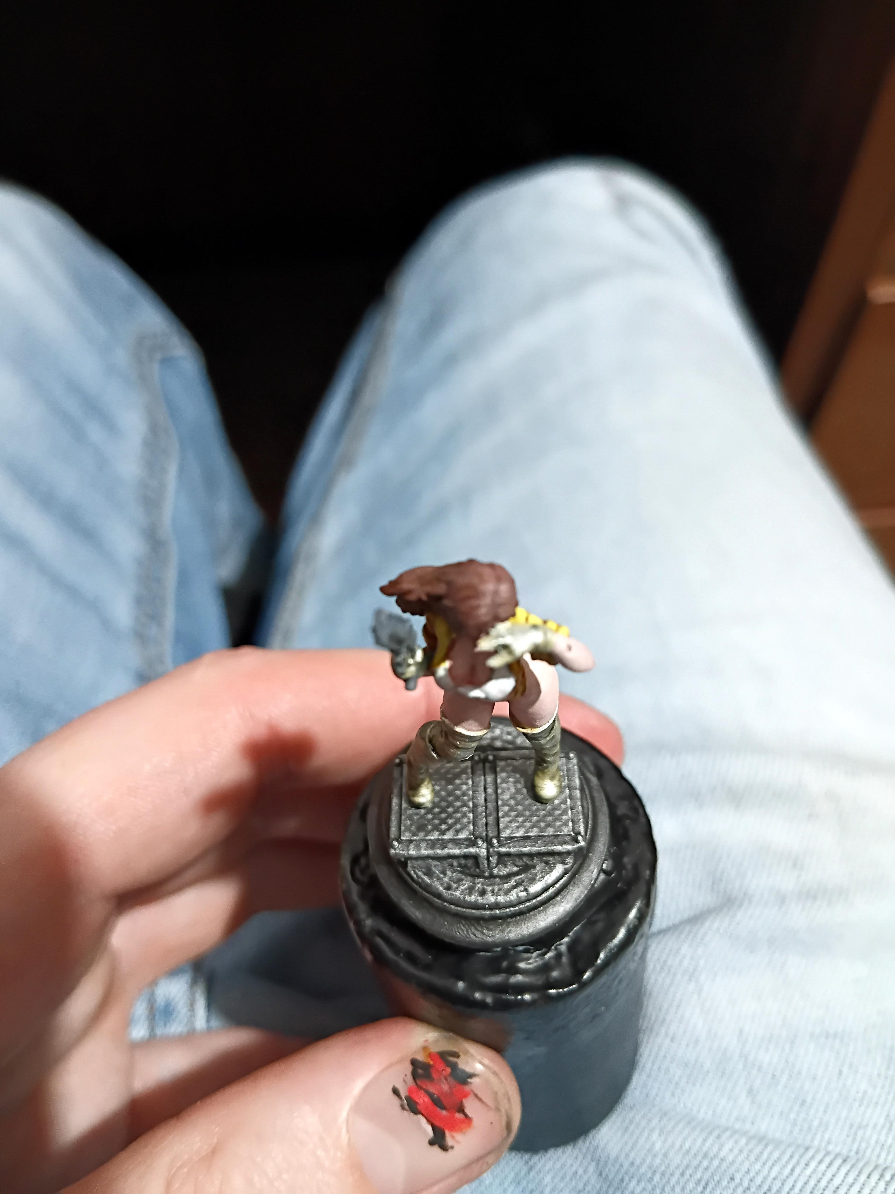 Babe, Brunette, Chick, Chicky Babe, Gold, Gun, Pale, Pinup, Plinth, Pretty, Revolver, Yellow