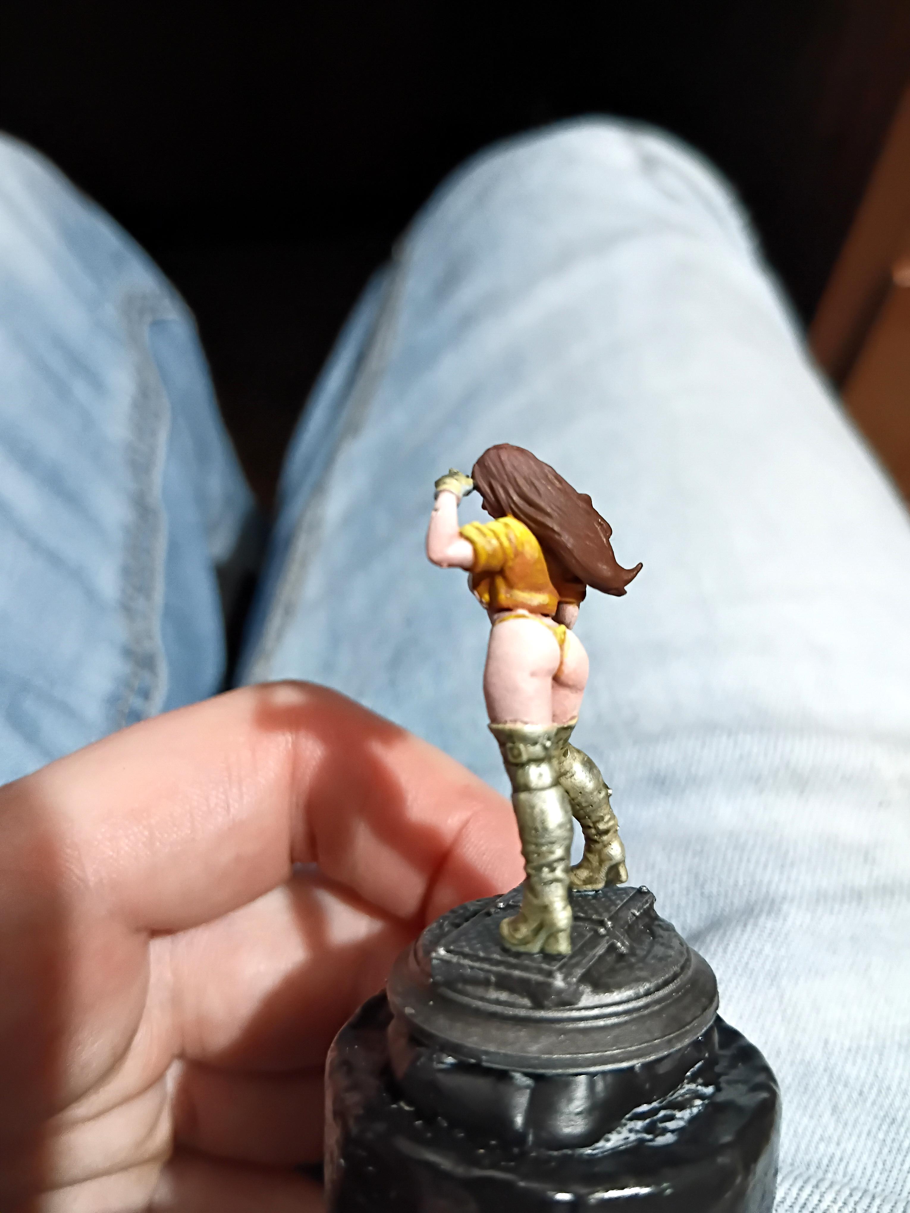 Babe, Brunette, Chick, Chicky Babe, Gold, Gun, Pale, Pinup, Plinth, Pretty, Revolver, Yellow