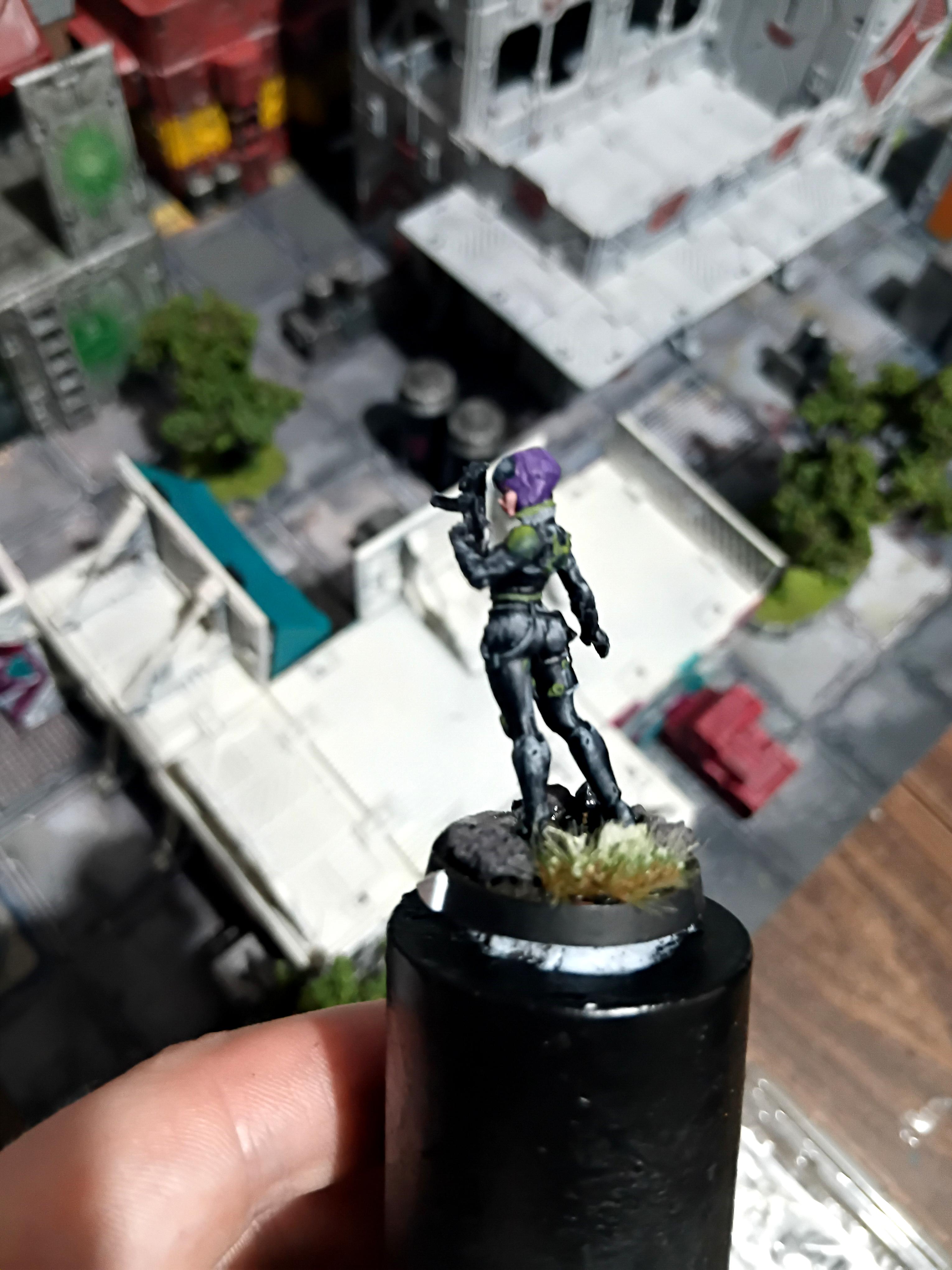 Badass, Catsuit, Ghost In The Shell, Green, Infinity, Japanese Secessionist Army, Jsa, Mini, Miniature, Motoko Kusanagi, Purple Hair, Ryken, Section 9, Submachine Gun, The Major, Unit 9
