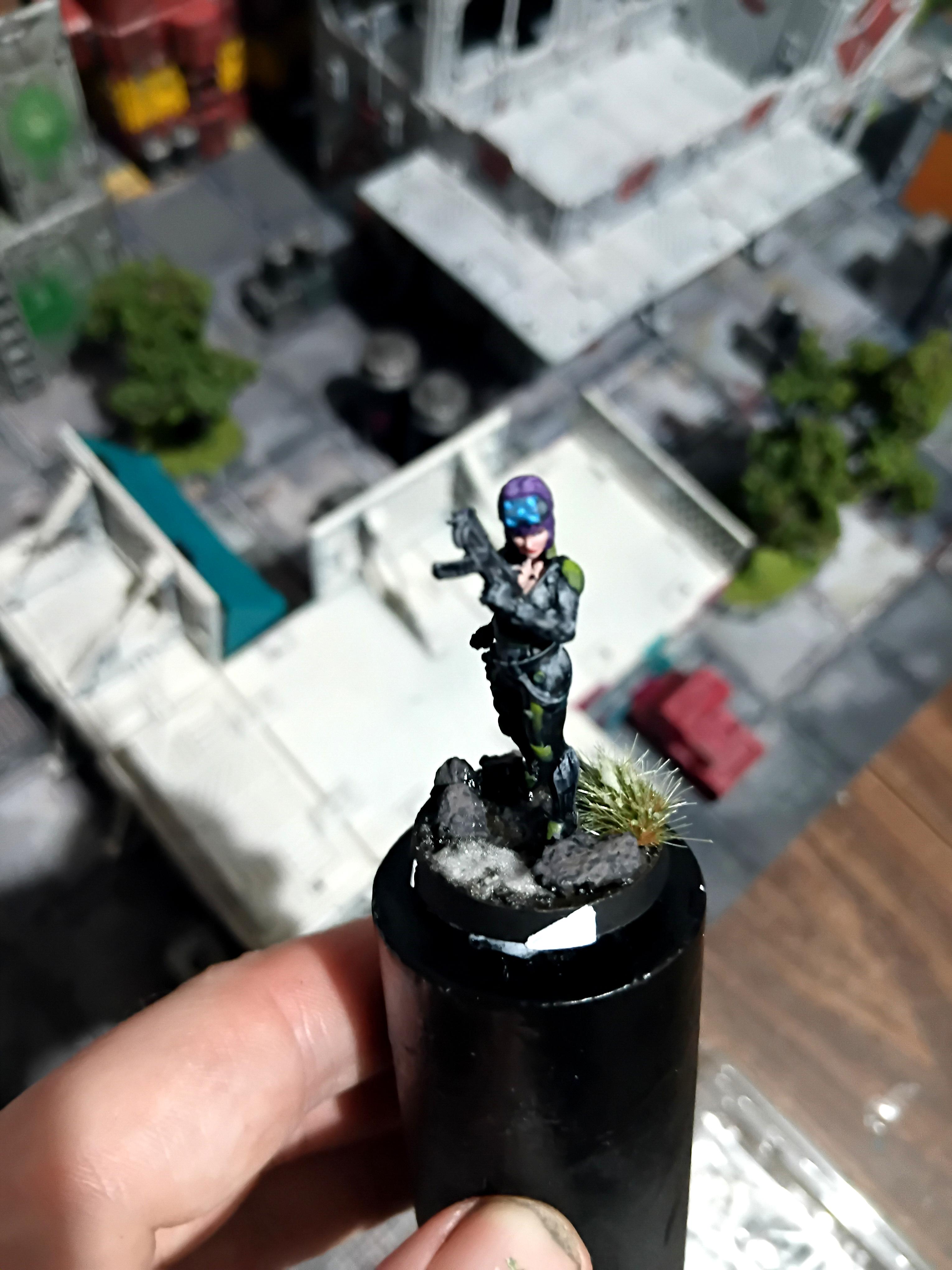 Badass, Catsuit, Ghost In The Shell, Green, Infinity, Japanese Secessionist Army, Jsa, Mini, Miniature, Motoko Kusanagi, Purple Hair, Ryken, Section 9, Submachine Gun, The Major, Unit 9