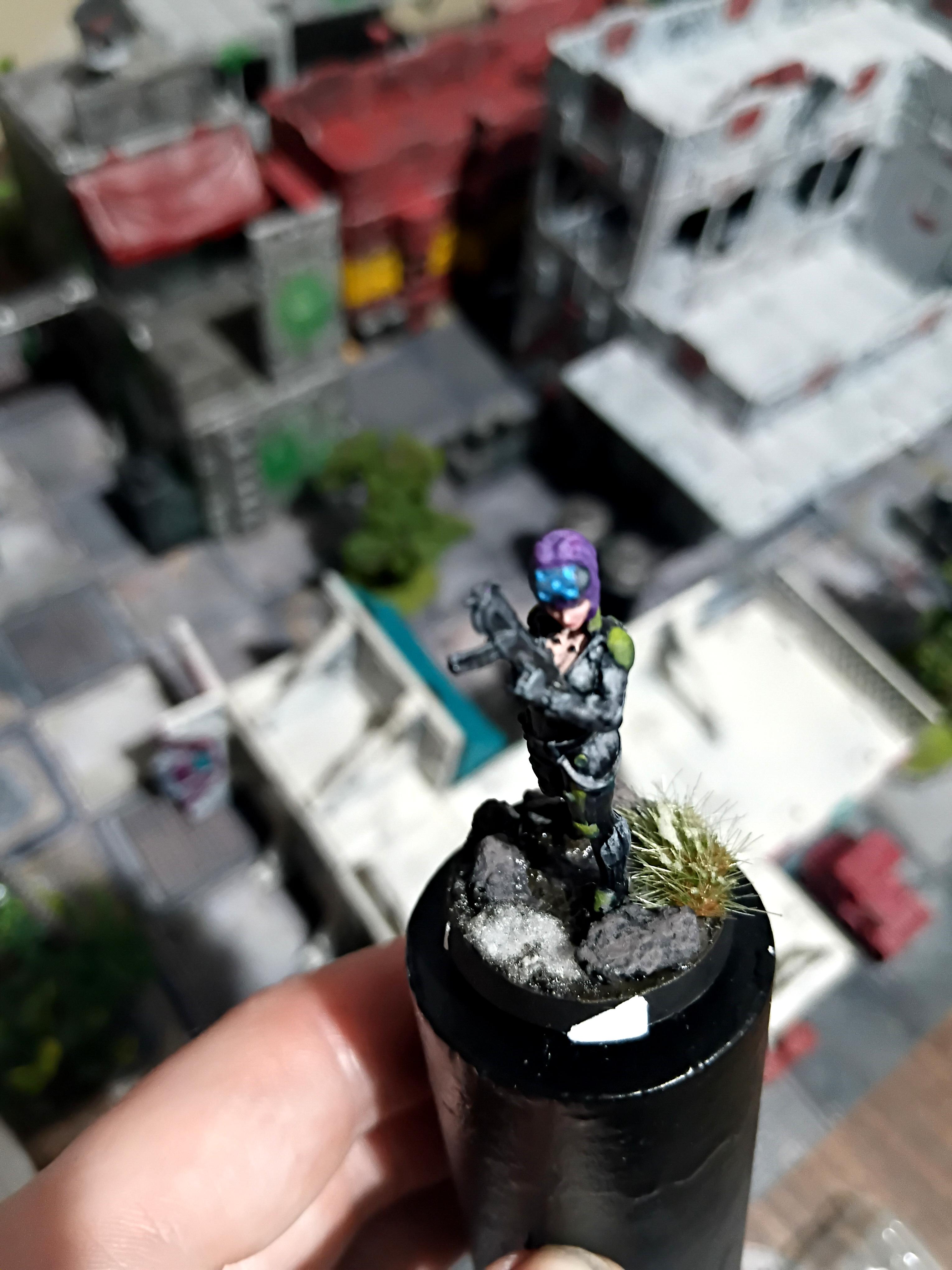 Badass, Catsuit, Ghost In The Shell, Green, Infinity, Japanese Secessionist Army, Jsa, Mini, Miniature, Motoko Kusanagi, Purple Hair, Ryken, Section 9, Submachine Gun, The Major, Unit 9