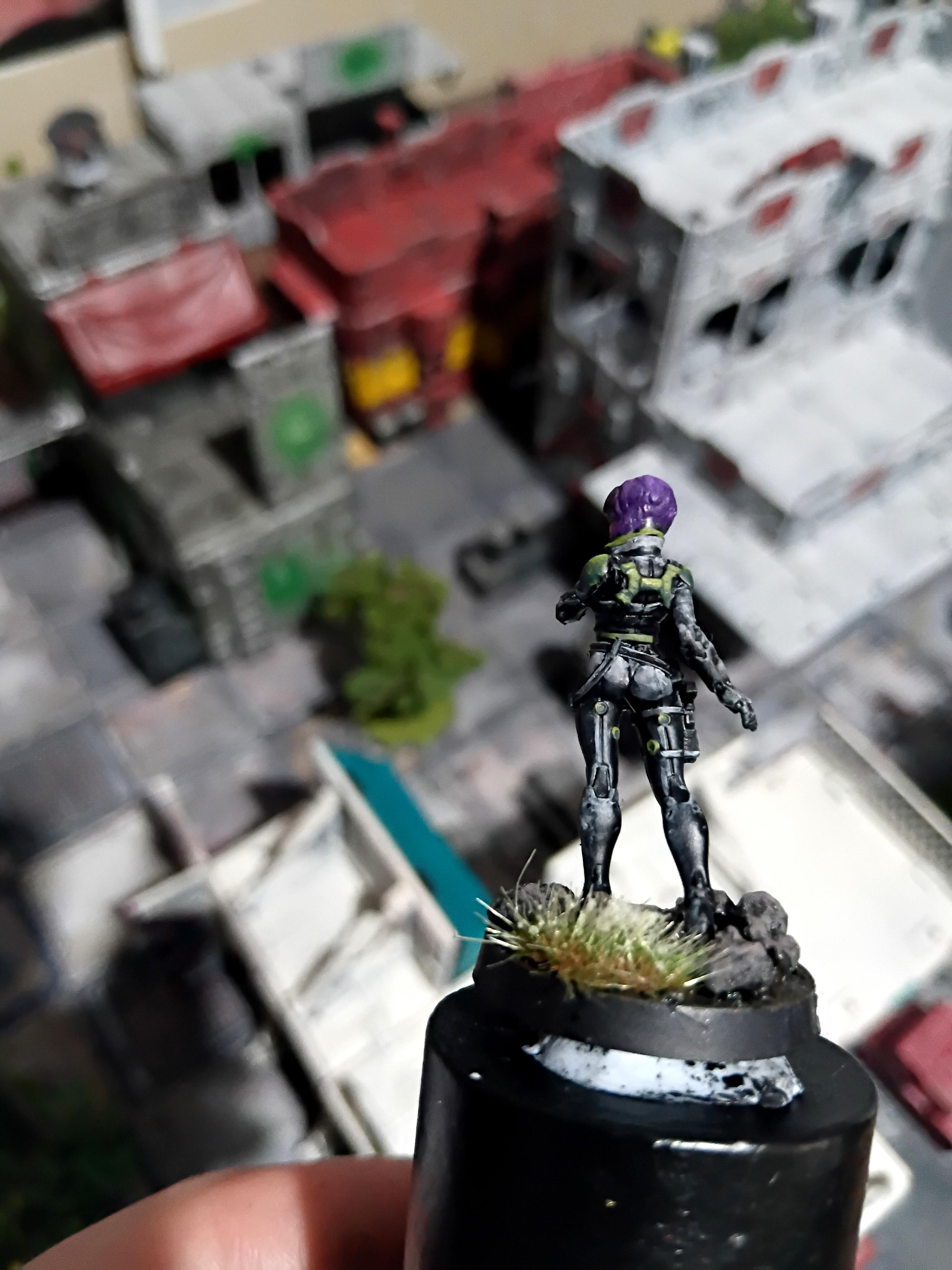 Badass, Catsuit, Ghost In The Shell, Green, Infinity, Japanese Secessionist Army, Jsa, Mini, Miniature, Motoko Kusanagi, Purple Hair, Ryken, Section 9, Submachine Gun, The Major, Unit 9