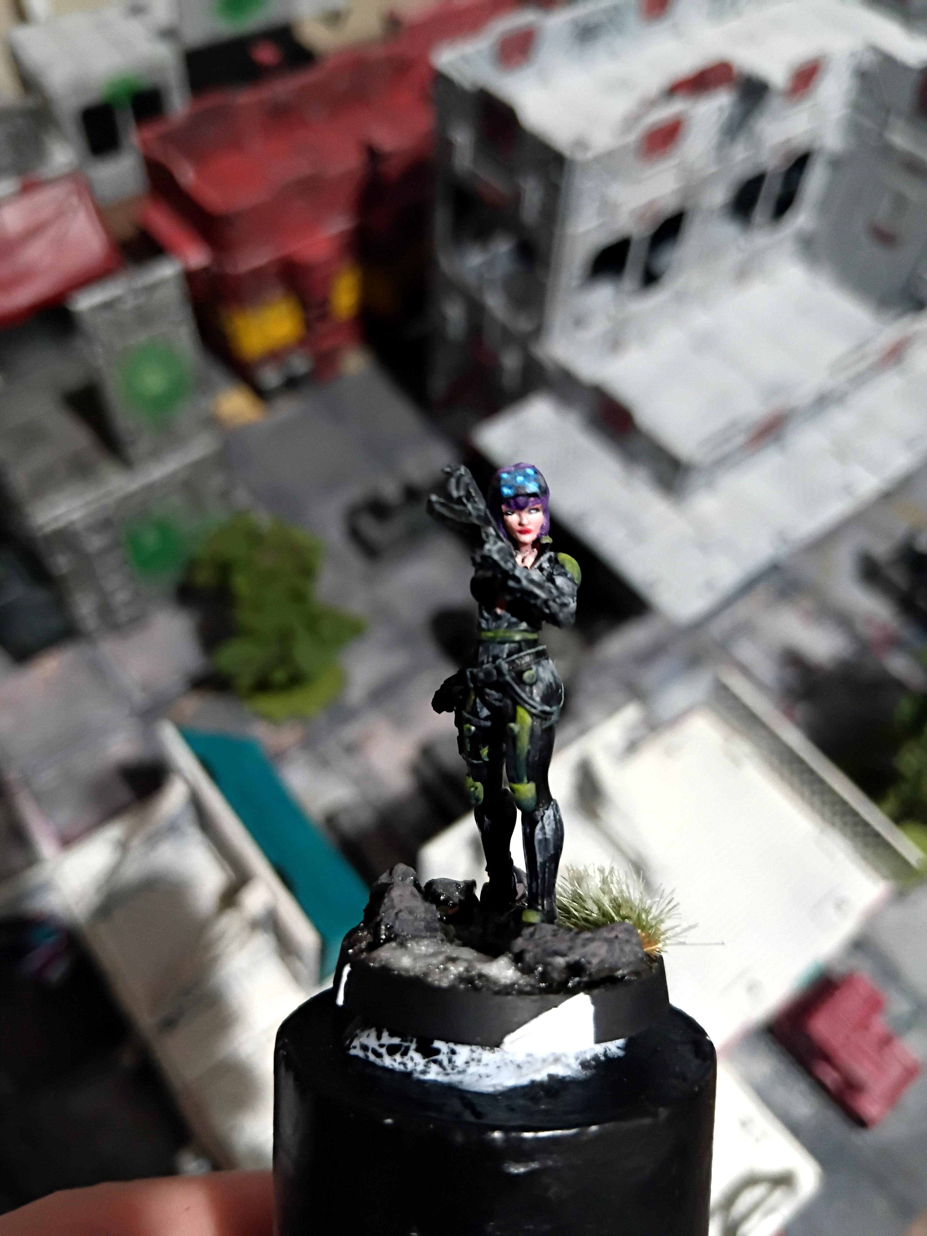 Badass, Catsuit, Ghost In The Shell, Green, Infinity, Japanese Secessionist Army, Jsa, Mini, Miniature, Motoko Kusanagi, Purple Hair, Ryken, Section 9, Submachine Gun, The Major, Unit 9