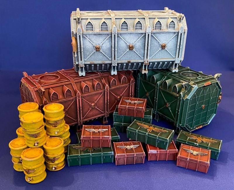 Barrels, Boxes, Painted, Shipping Containers, Warhammer 40,000