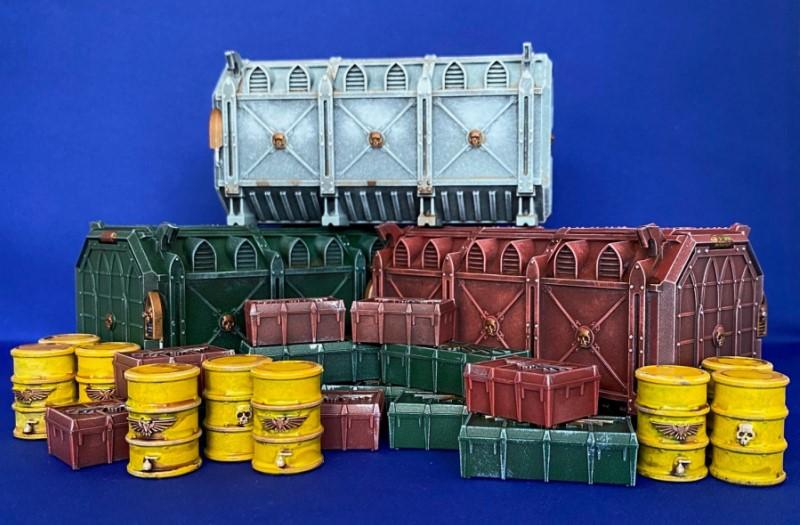 Barrels, Boxes, Painted, Shipping Containers, Warhammer 40,000