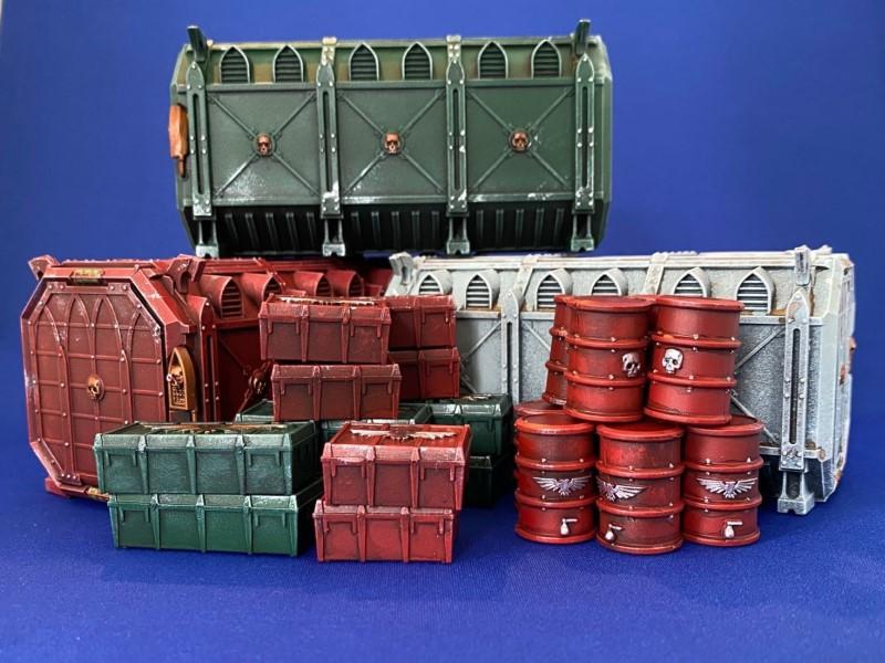Barrels, Boxes, Painted, Shipping Containers, Warhammer 40,000