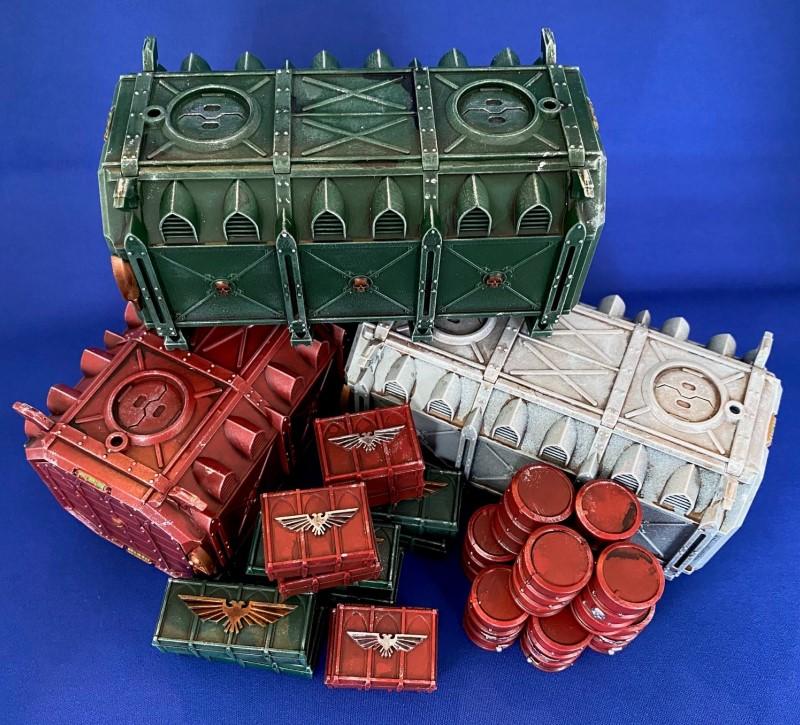 Barrels, Boxes, Painted, Shipping Containers, Warhammer 40,000
