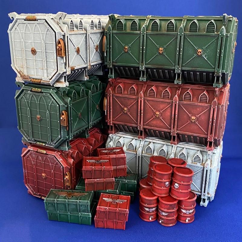 Barrels, Boxes, Painted, Shipping Containers, Warhammer 40,000