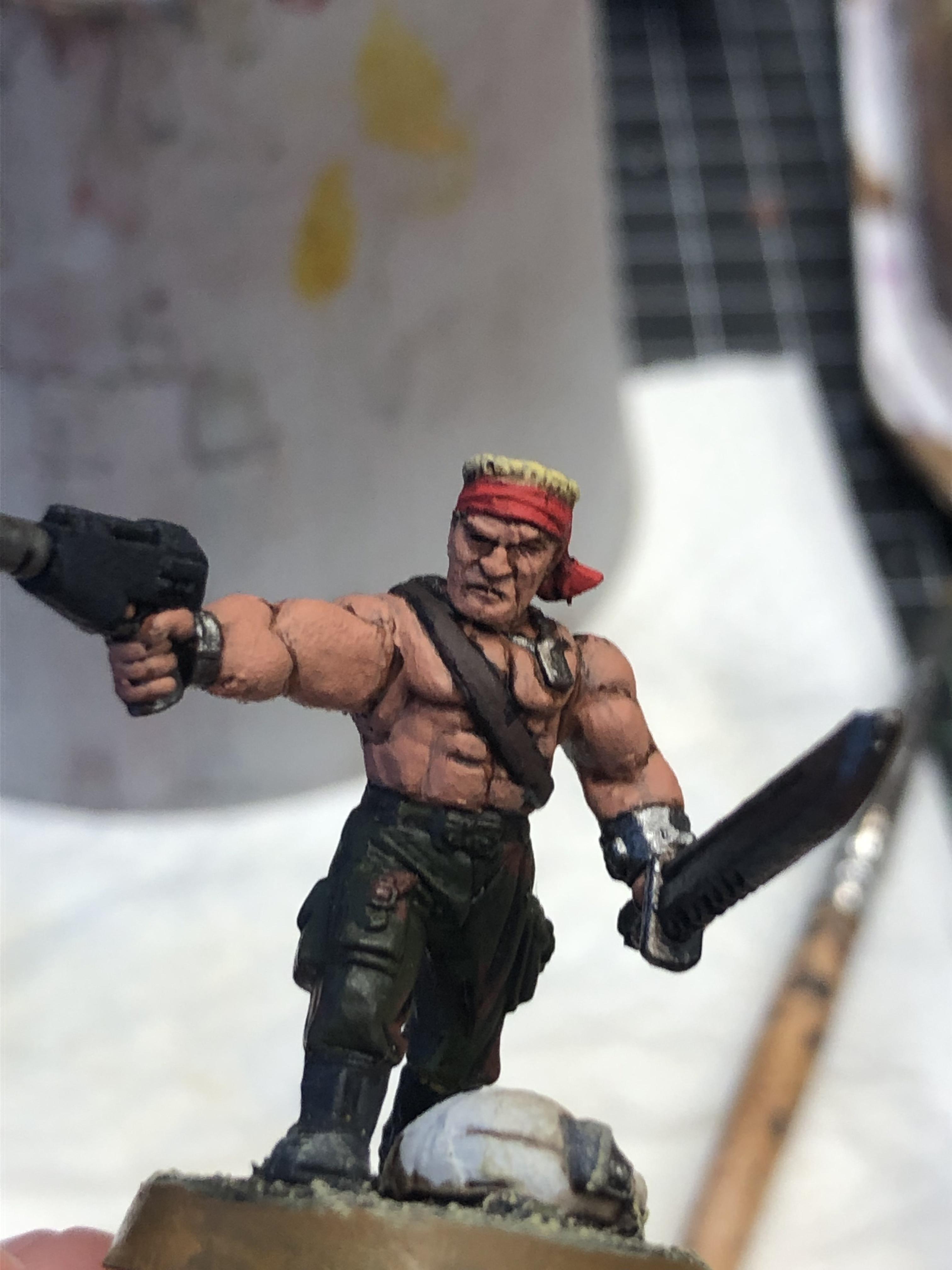 Blonde, Catachan, Catachan Jungle Fighters, Headband, Imperial Guard, Jungle, Laspistol, Red, Retro, Sergeant