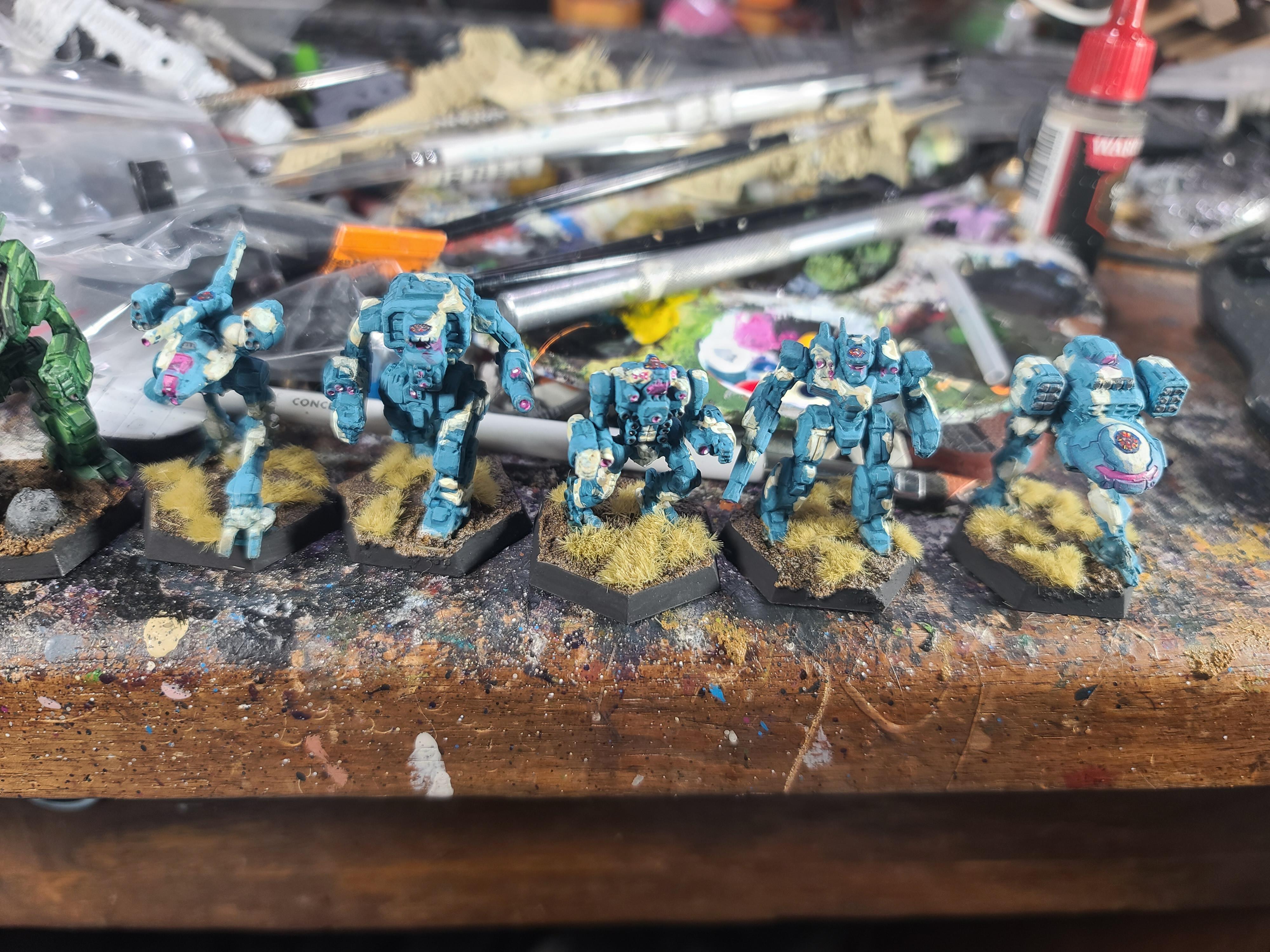 Battletech, Blue Camo, Catalyst Game Labs, Clan Nova Cat, Ice Ferret, Jenner Iic, Locust Iic, Mech, Piranha, Vixen