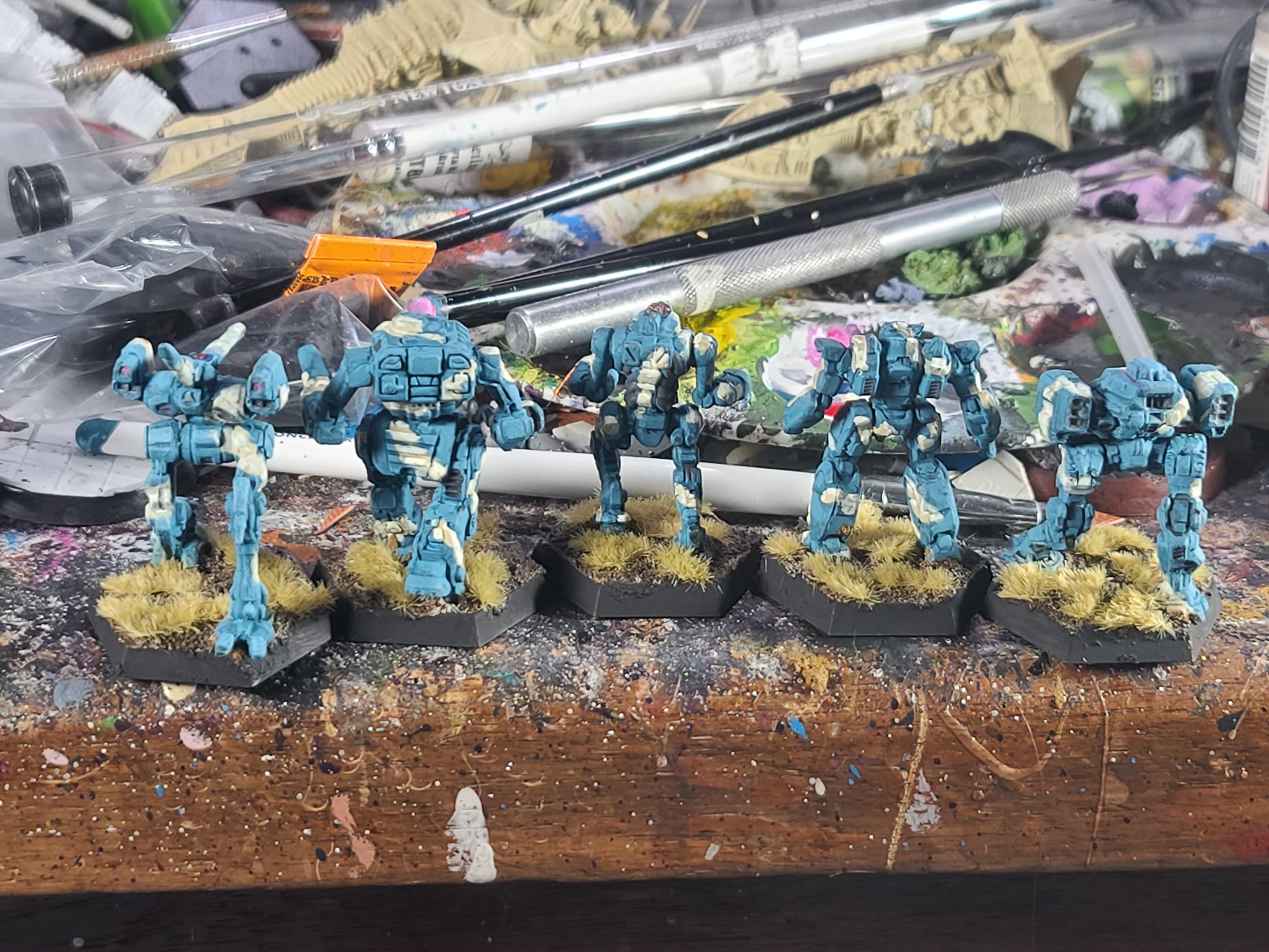 Battletech, Blue Camo, Catalyst Game Labs, Clan Nova Cat, Ice Ferret, Jenner Iic, Locust Iic, Mech, Piranha, Vixen