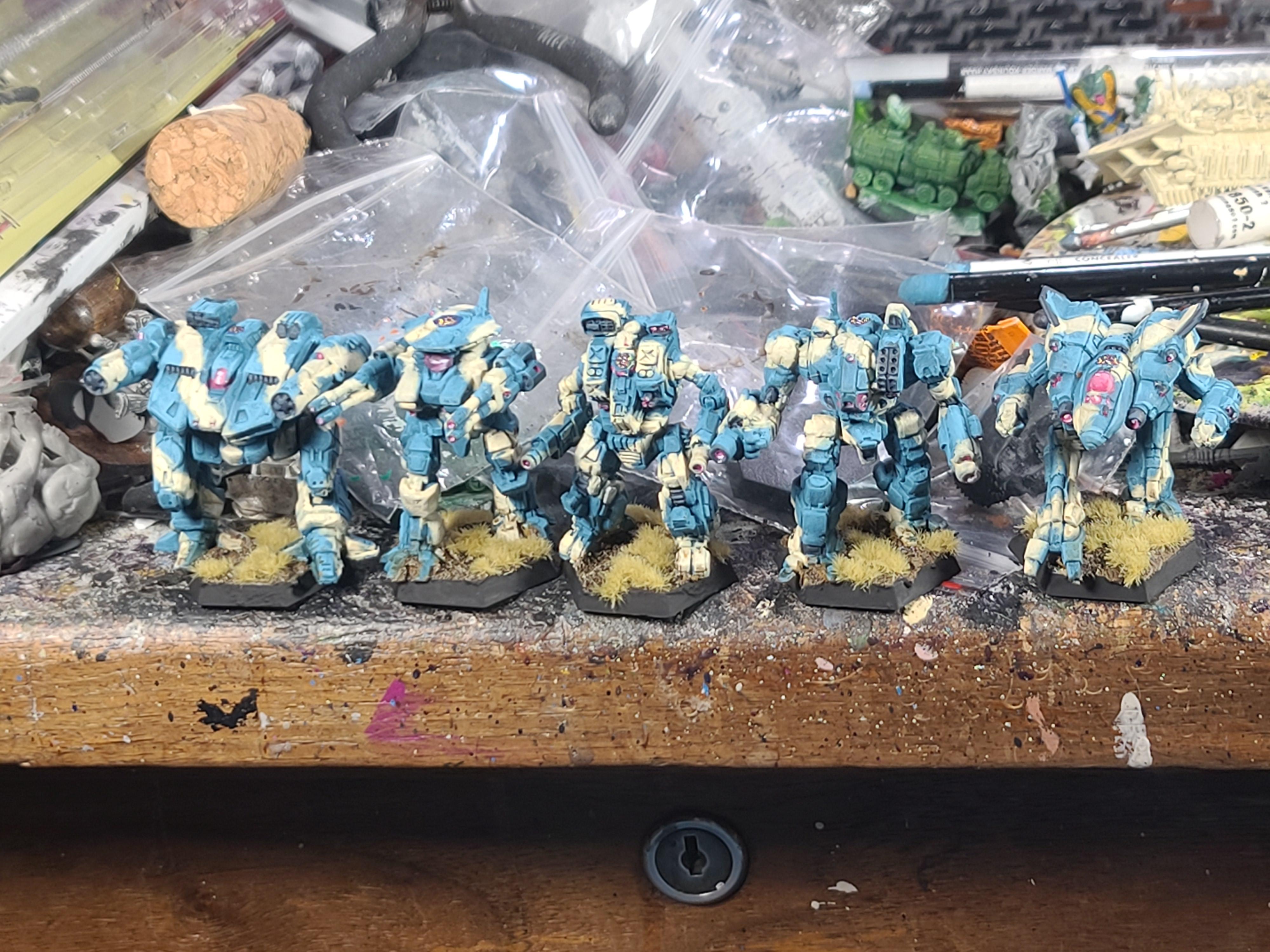 Battletech, Black Python, Blue Camo, Catalyst Game Labs, Clan Nova Cat, Grizzly, Hellbringer, Kraken, Loki, Mech, Rifleman Iic, Tan Camo
