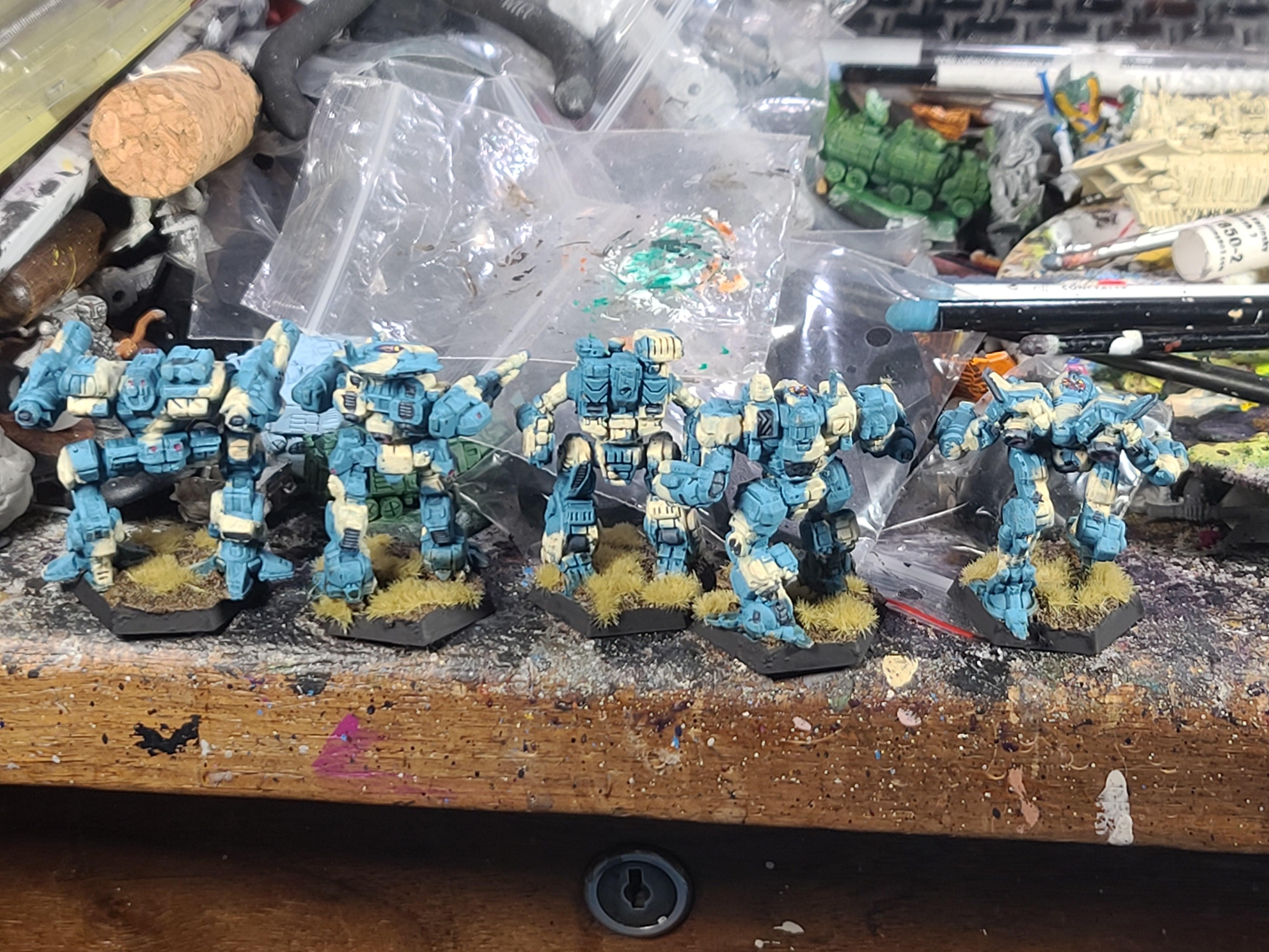 Battletech, Black Python, Blue Camo, Catalyst Game Labs, Clan Nova Cat, Grizzly, Hellbringer, Kraken, Loki, Mech, Rifleman Iic, Tan Camo