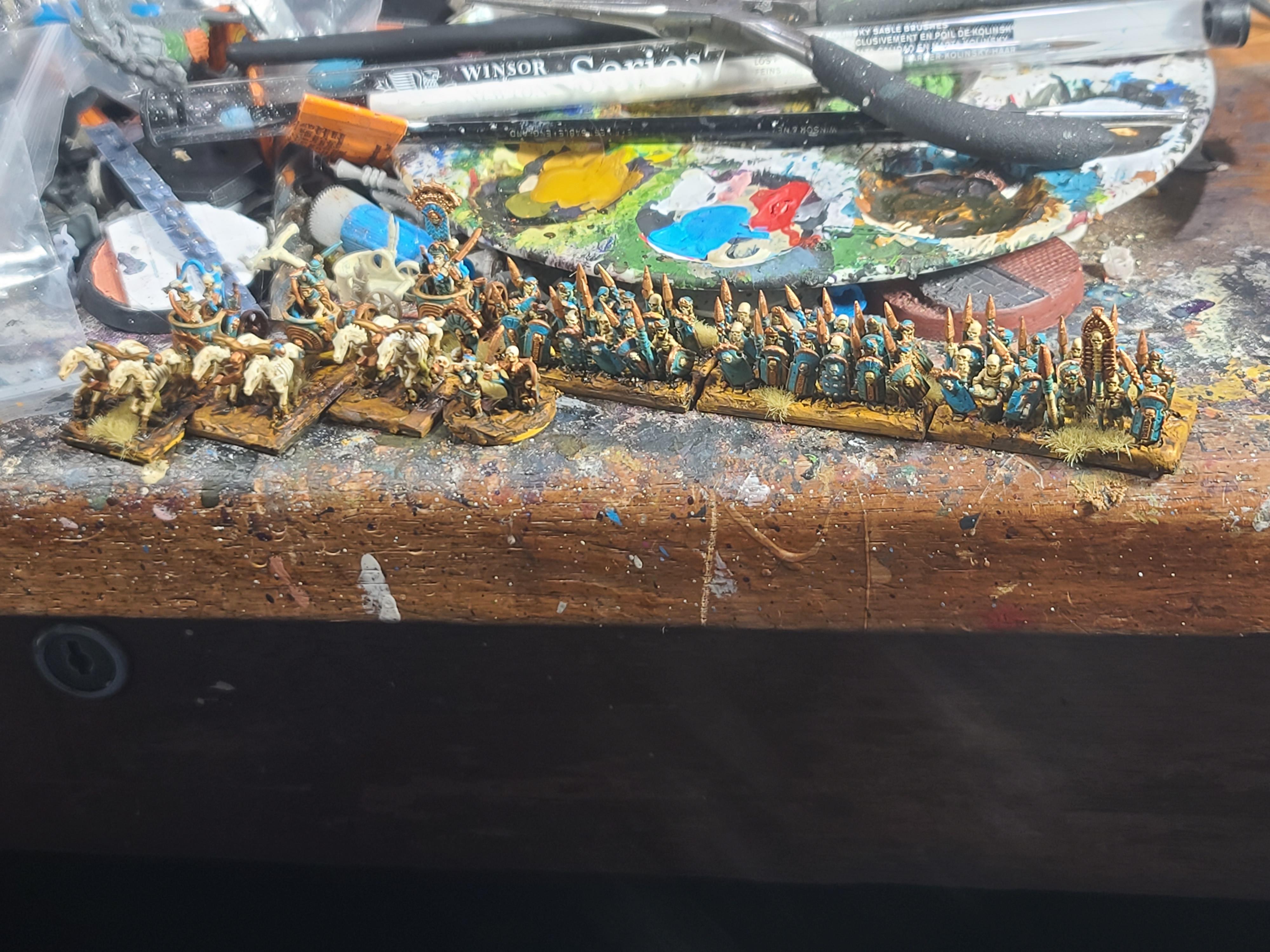 10mm, Chariots, Greenskin Miniatures, Marvelous Minipaints, Skeletons, Tomb Kings, Warmaster, Warriors